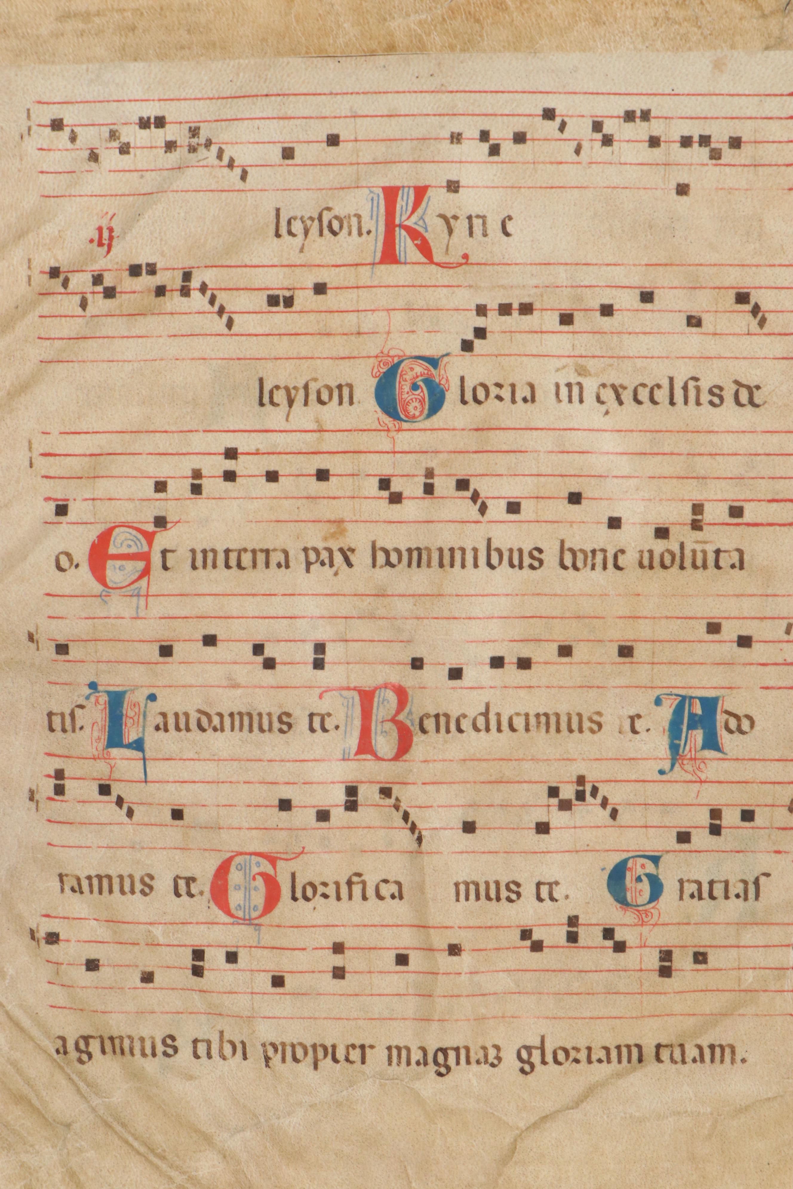 European Gradual Page "Leyson Kyrie, Gloria in Excelsis Deo", 15th Century