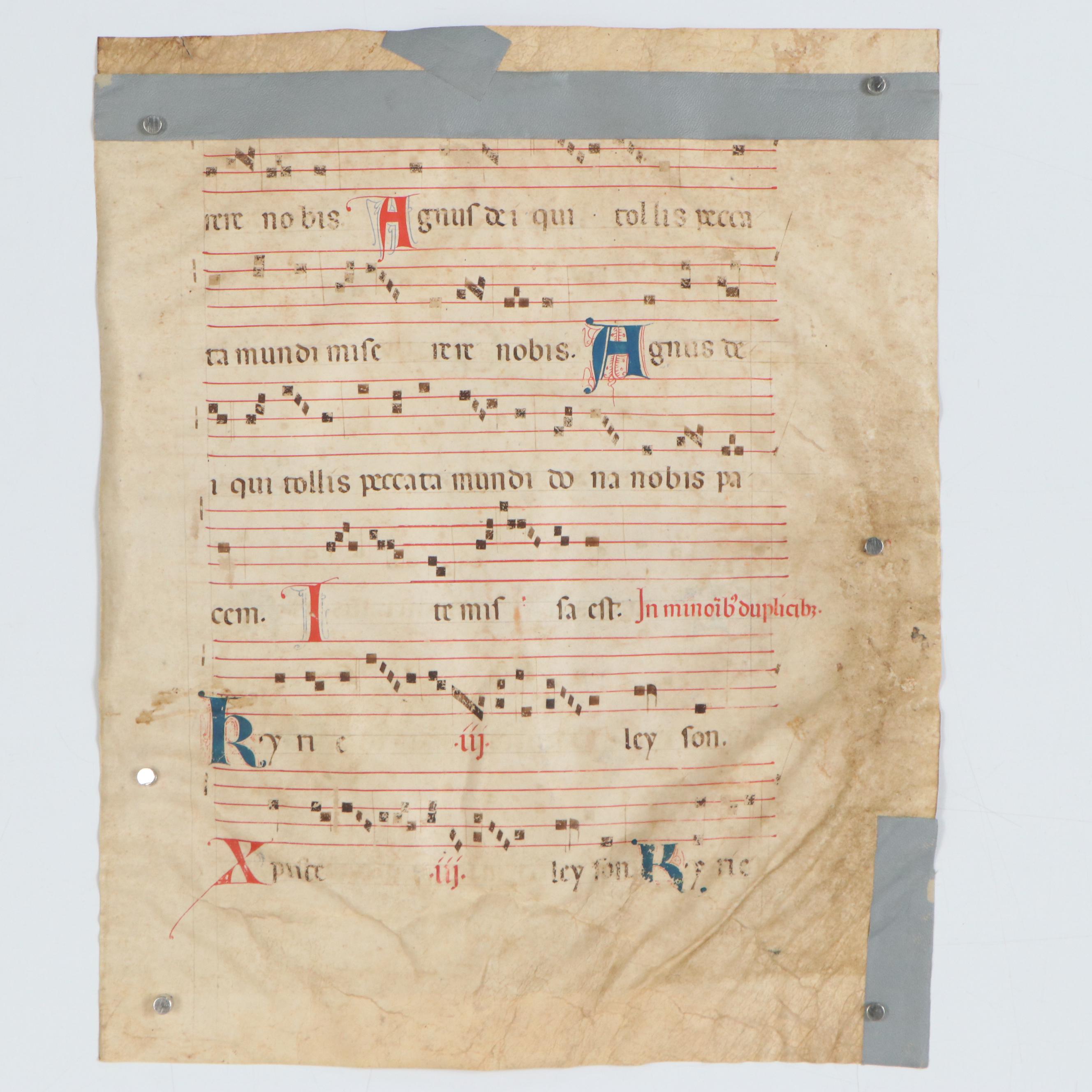 European Gradual Page "Leyson Kyrie, Gloria in Excelsis Deo", 15th Century