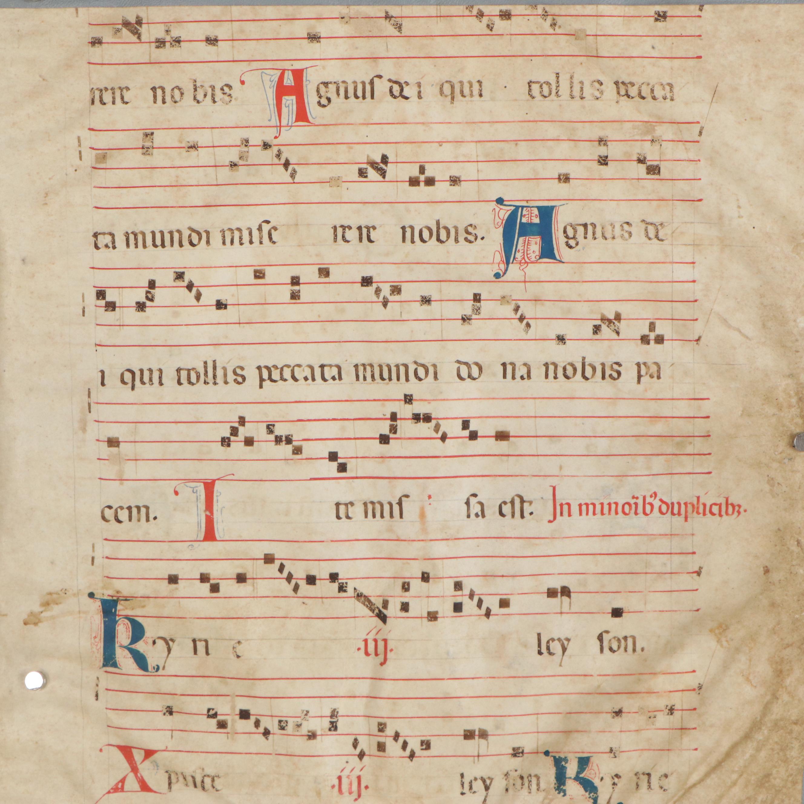 European Gradual Page "Leyson Kyrie, Gloria in Excelsis Deo", 15th Century