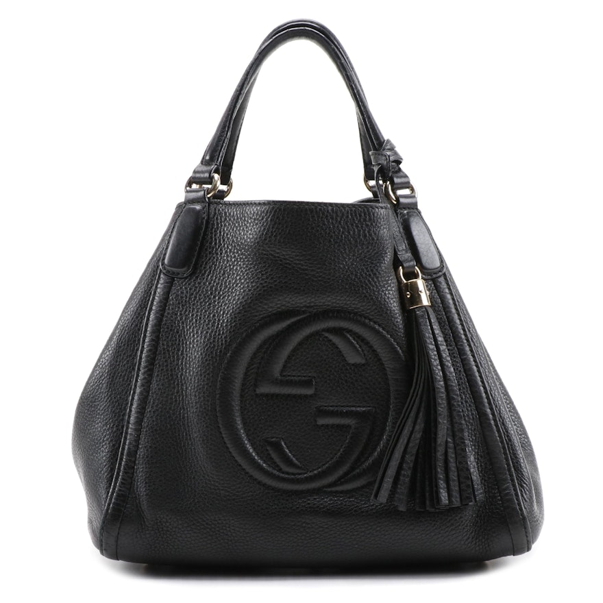 Gucci Soho Tassel Two-Way Bag in Black Pebbled Leather with Tassel