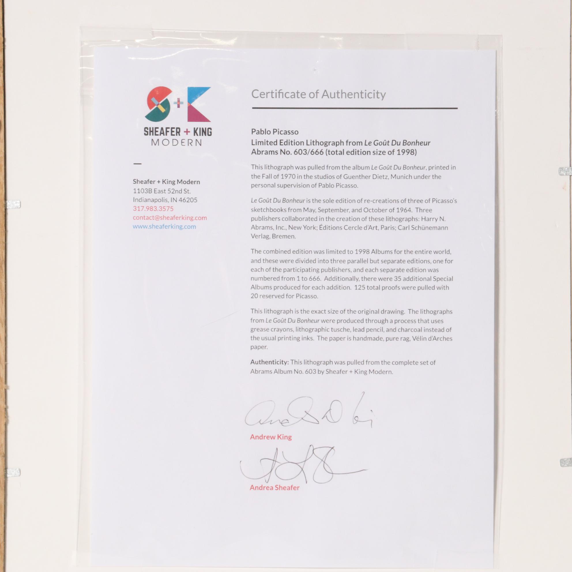 Pablo Picasso Lithograph from "Le Goût du Bonheur," 1970