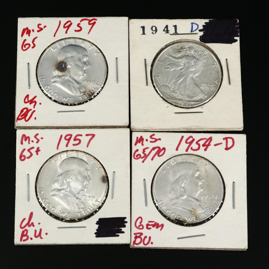 Four Vintage U.S. Silver Half Dollars