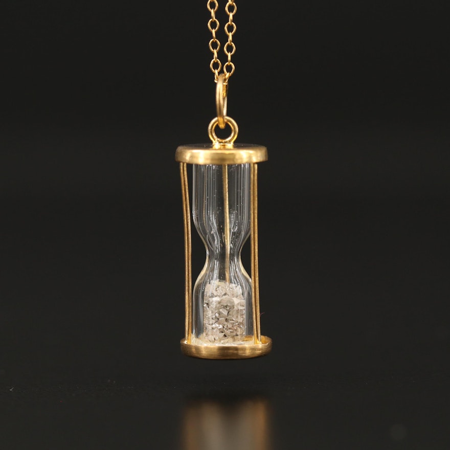 Sterling Stone Pieces in Glass Hourglass Pendant Necklace