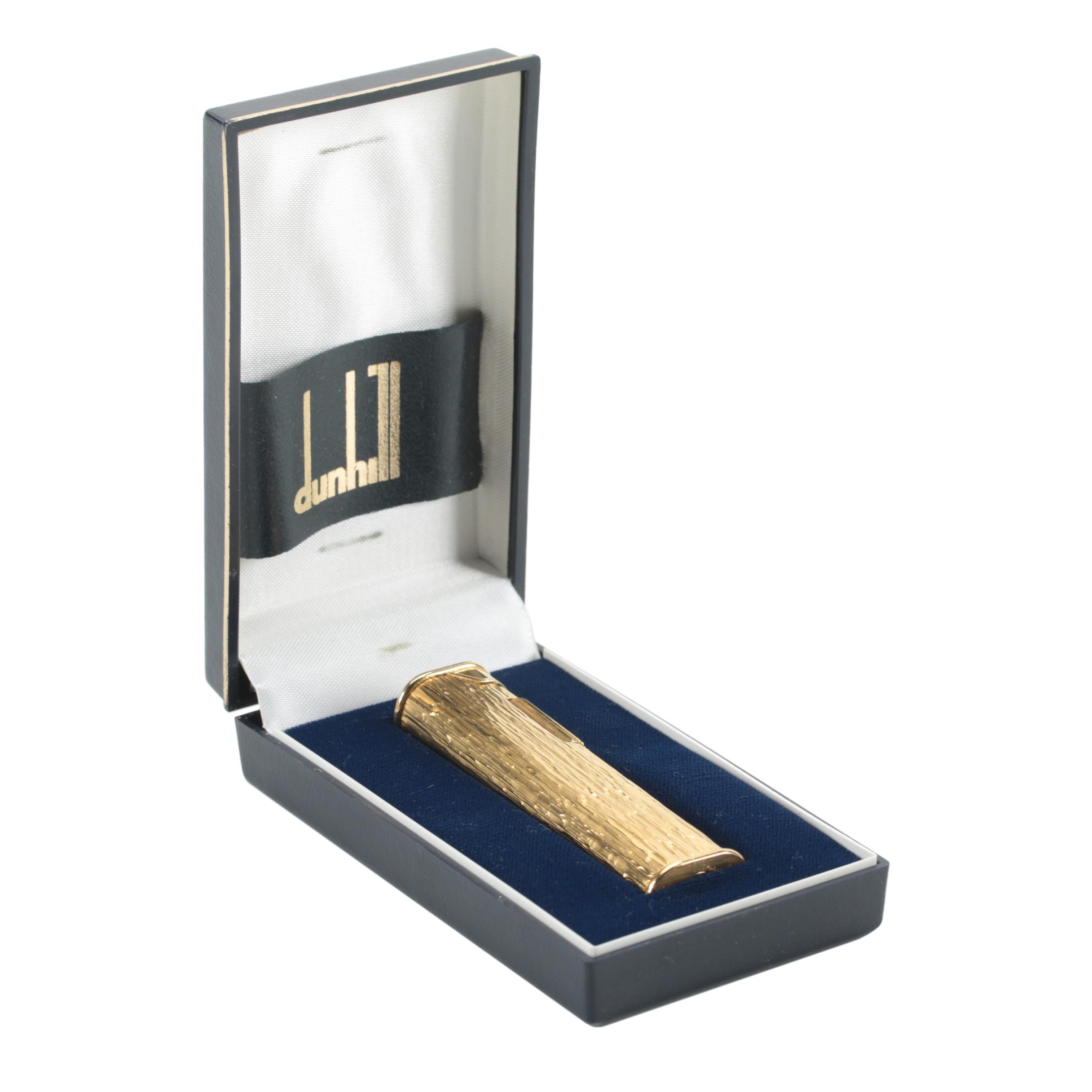 Swiss Made Dunhill Gold Plate Lighter in Original Case, Mid-20th Century