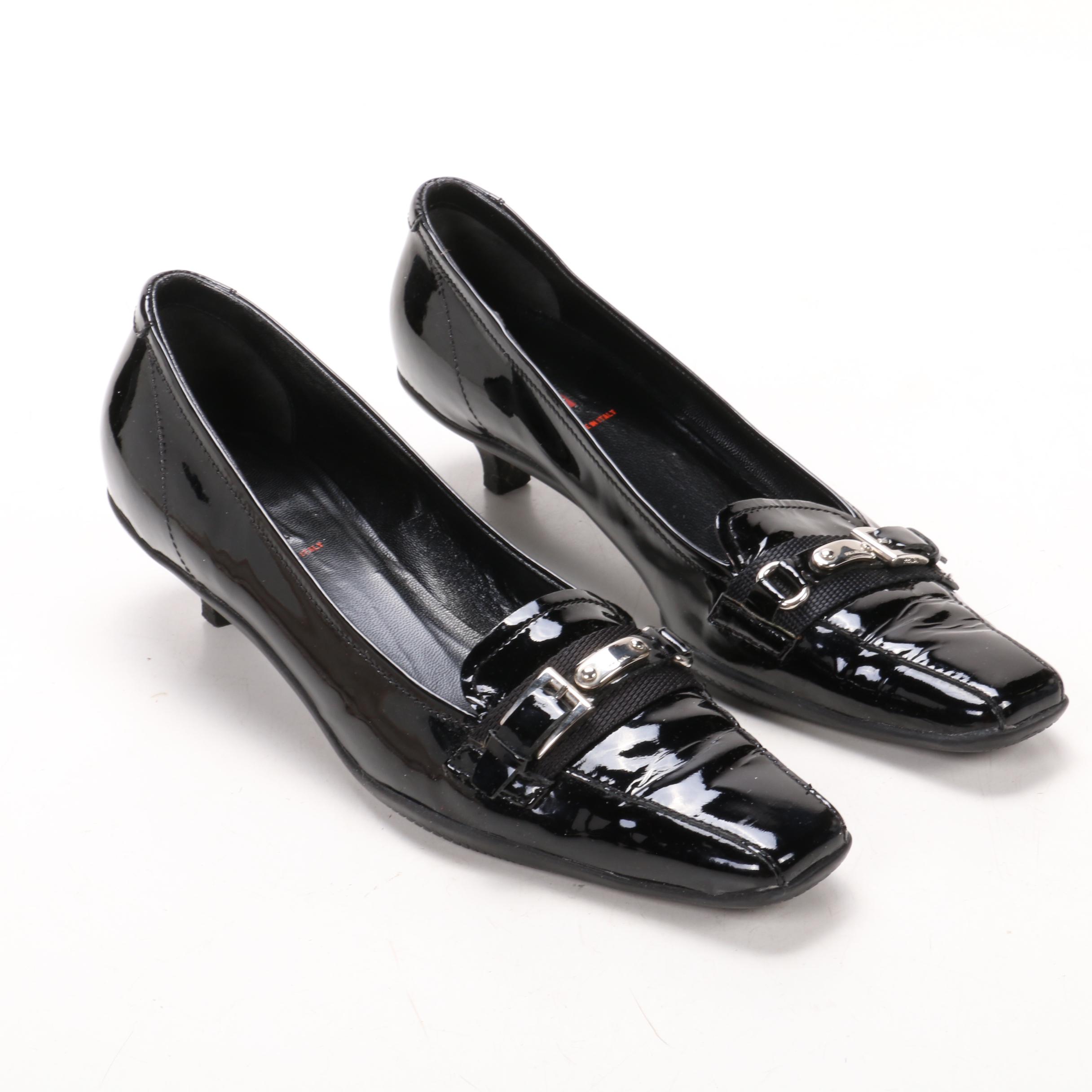 Prada Kitten Heel Loafers in Black Patent Leather