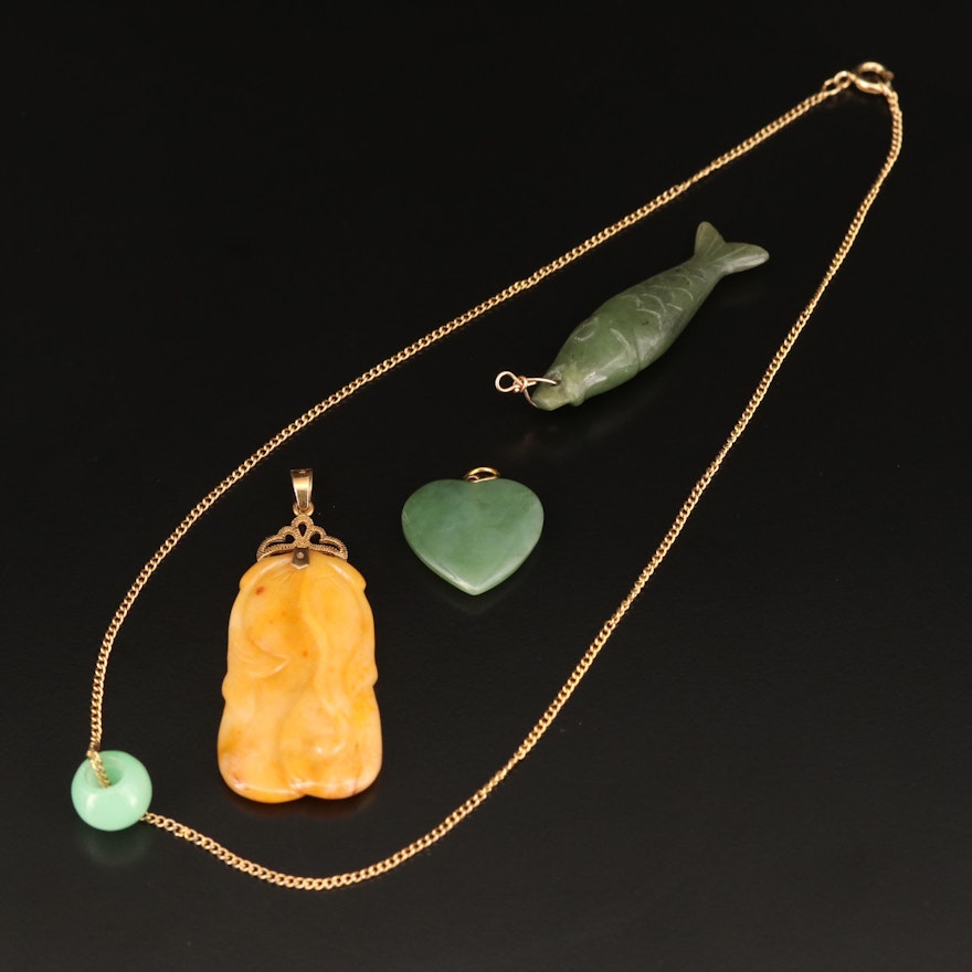 Assorted Pendants and Necklace Featuring Jadeite, Nephrite and Carved Serpentine