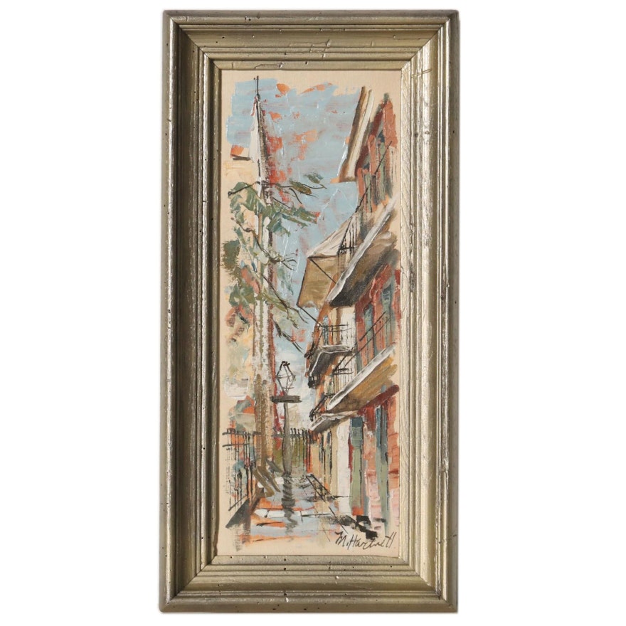 Maggie Hartnett Oil Painting of Alleyway in New Orleans, Mid 20th Century