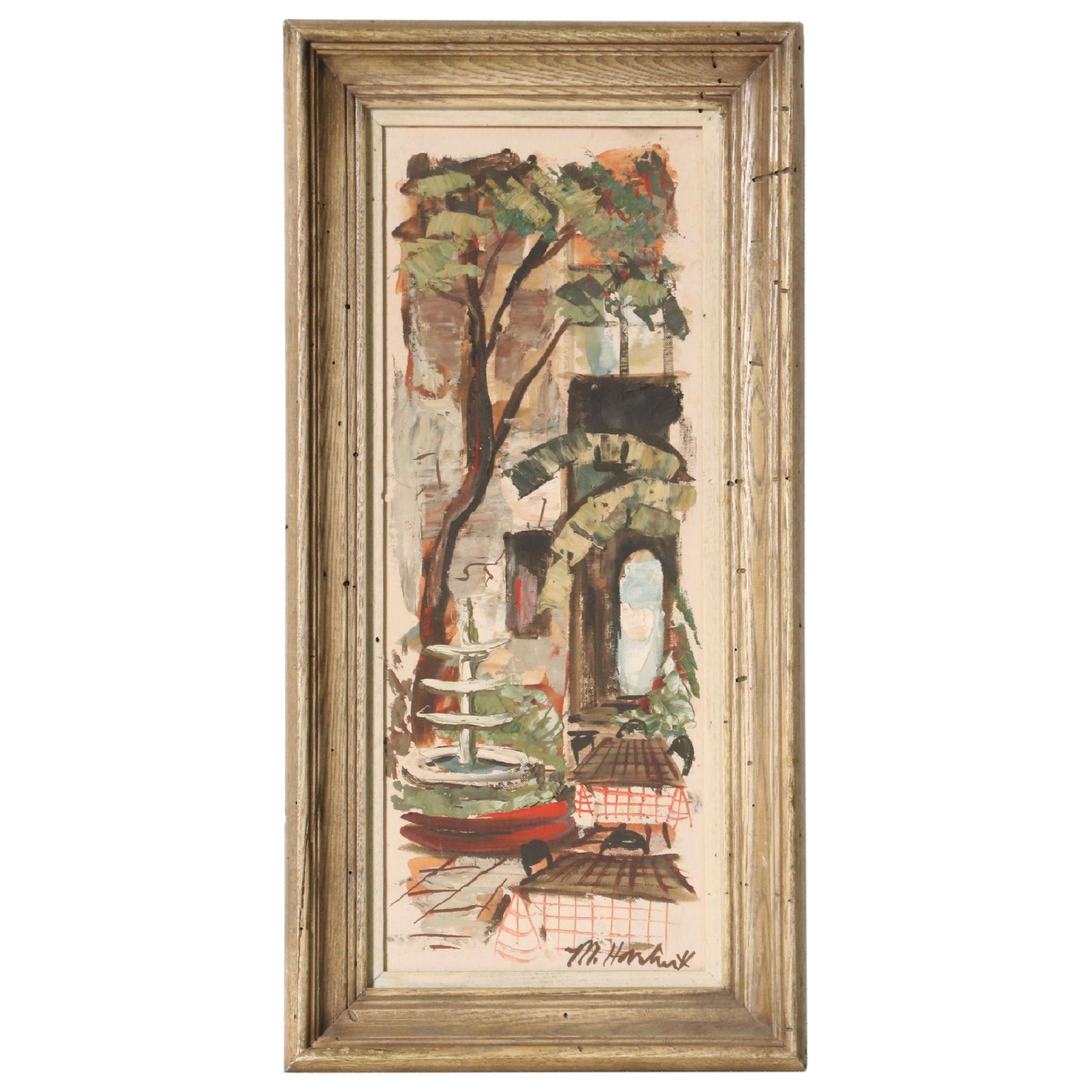 Maggie Hartnett Oil Painting of New Orleans Cafe Courtyard, Mid 20th Century