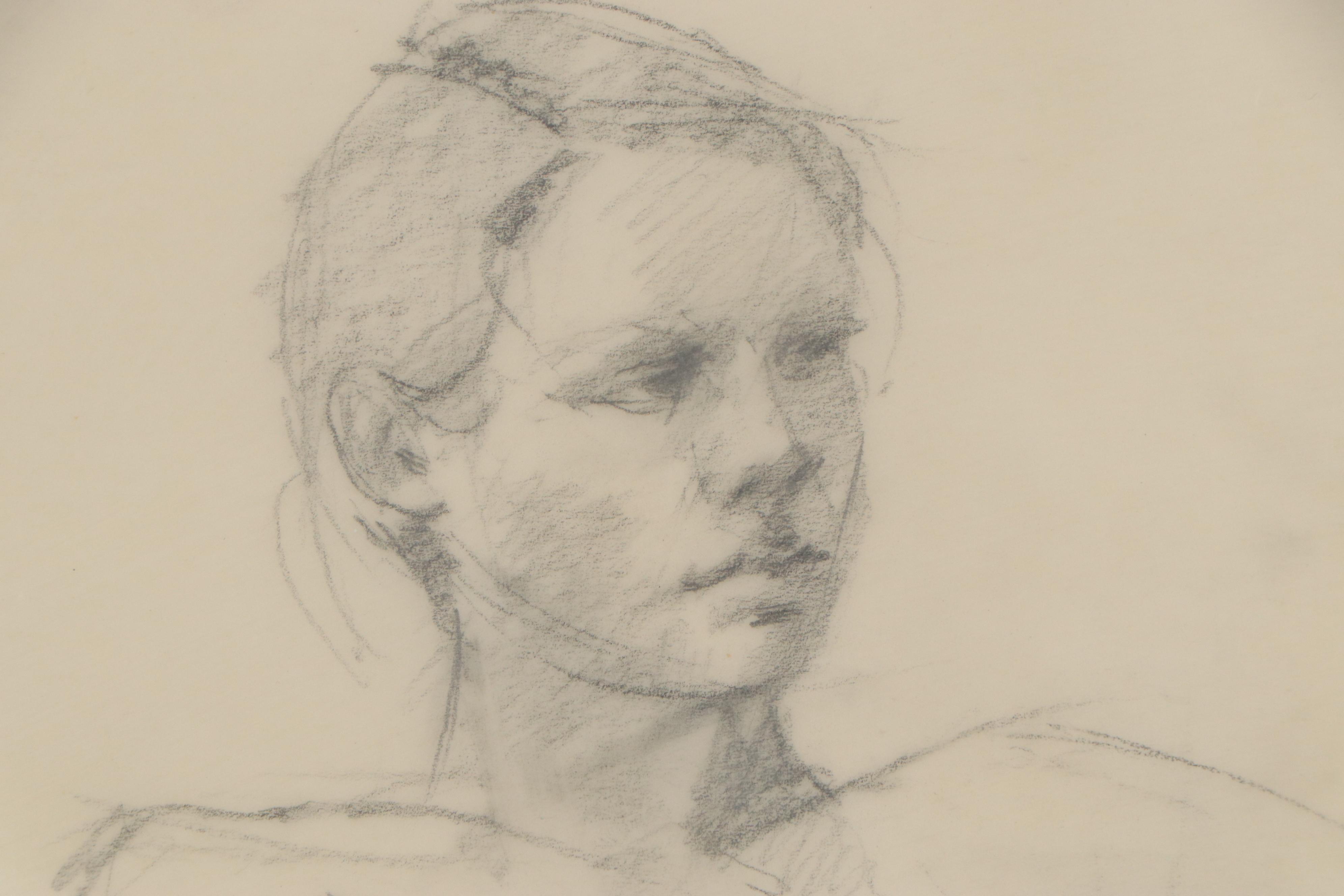 Graphite Figure Drawing of Seated Female Nude, Mid to Late 20th Century