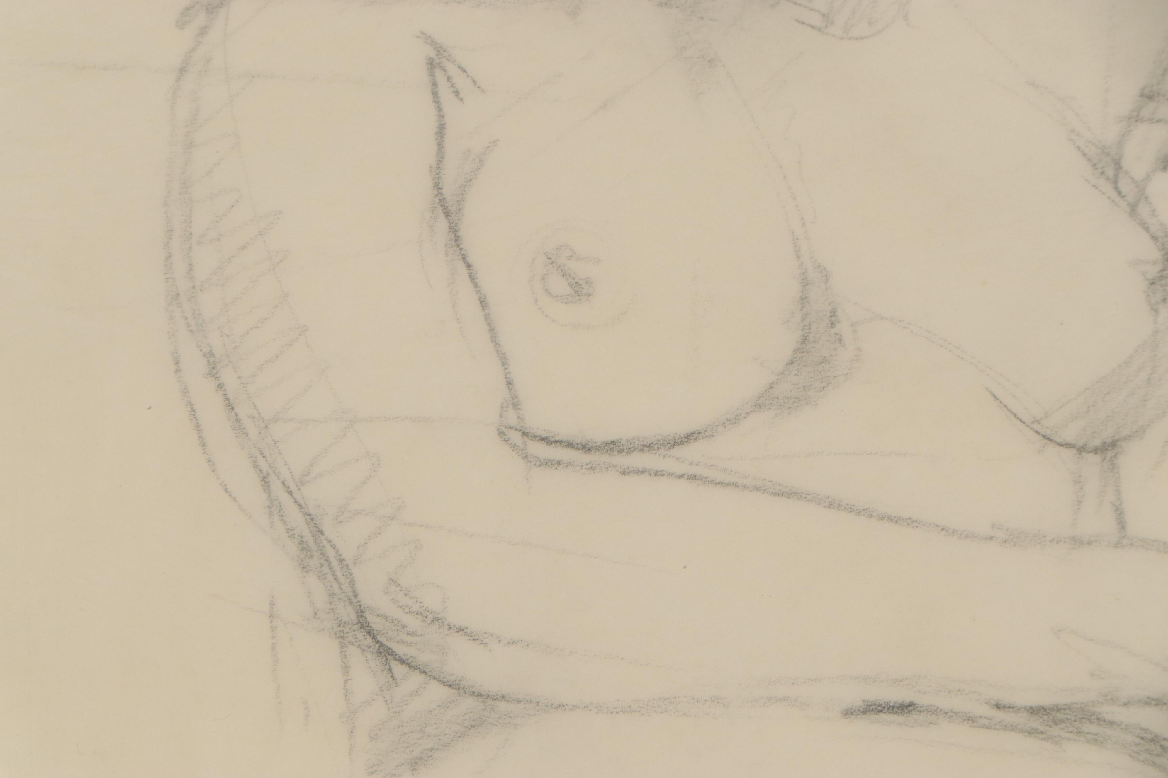 Graphite Figure Drawing of Seated Female Nude, Mid to Late 20th Century