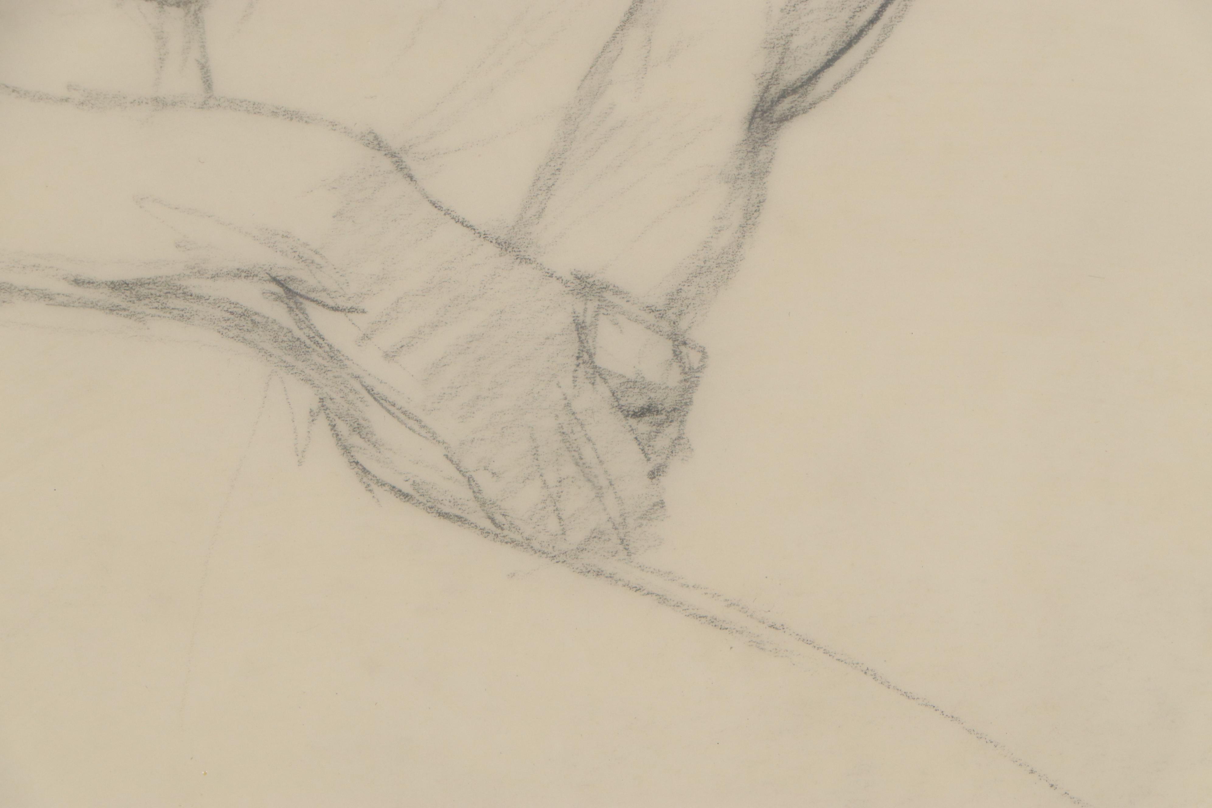 Graphite Figure Drawing of Seated Female Nude, Mid to Late 20th Century