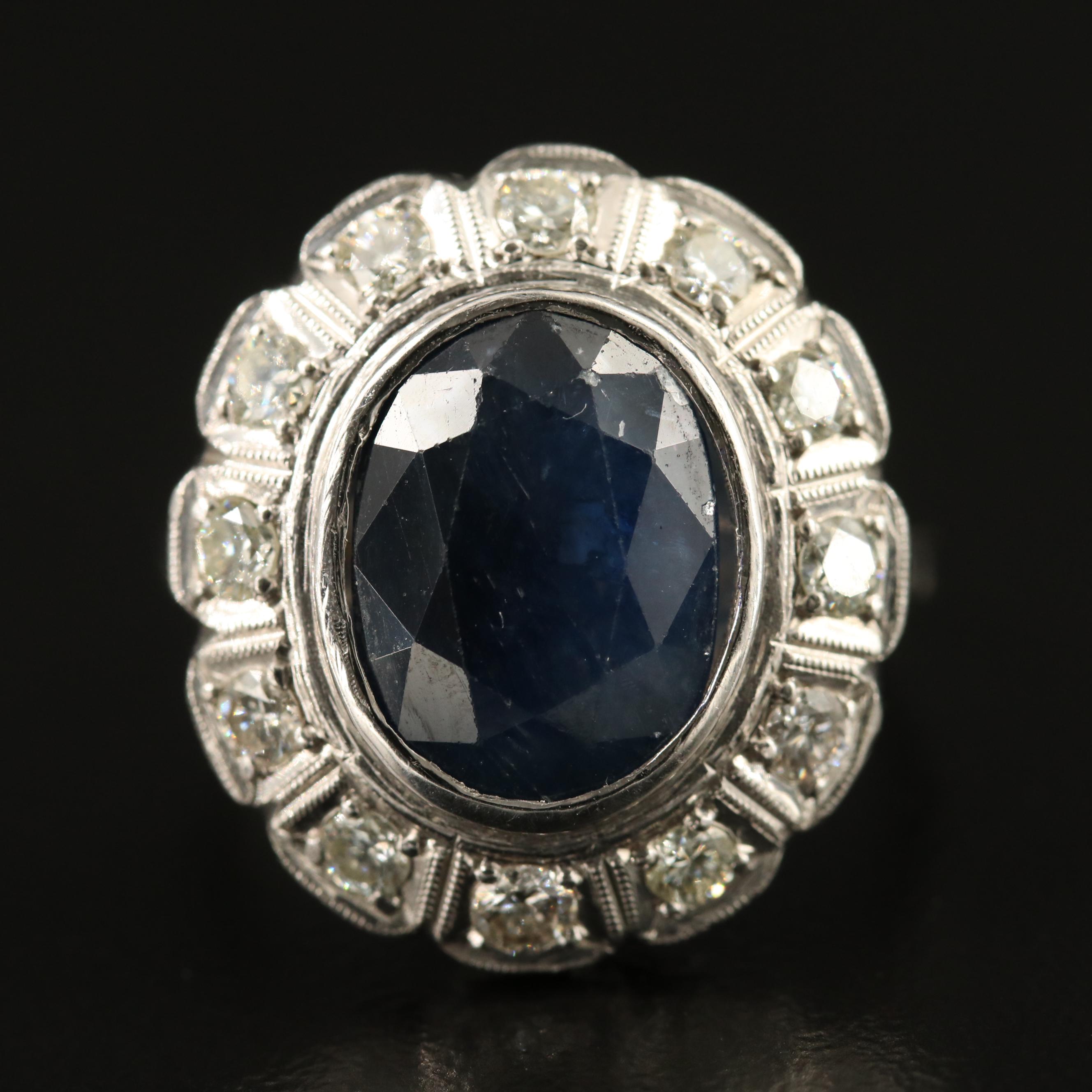 Vintage 18K 4.80 CTW Sapphire and Diamond Ring with Platinum Accent