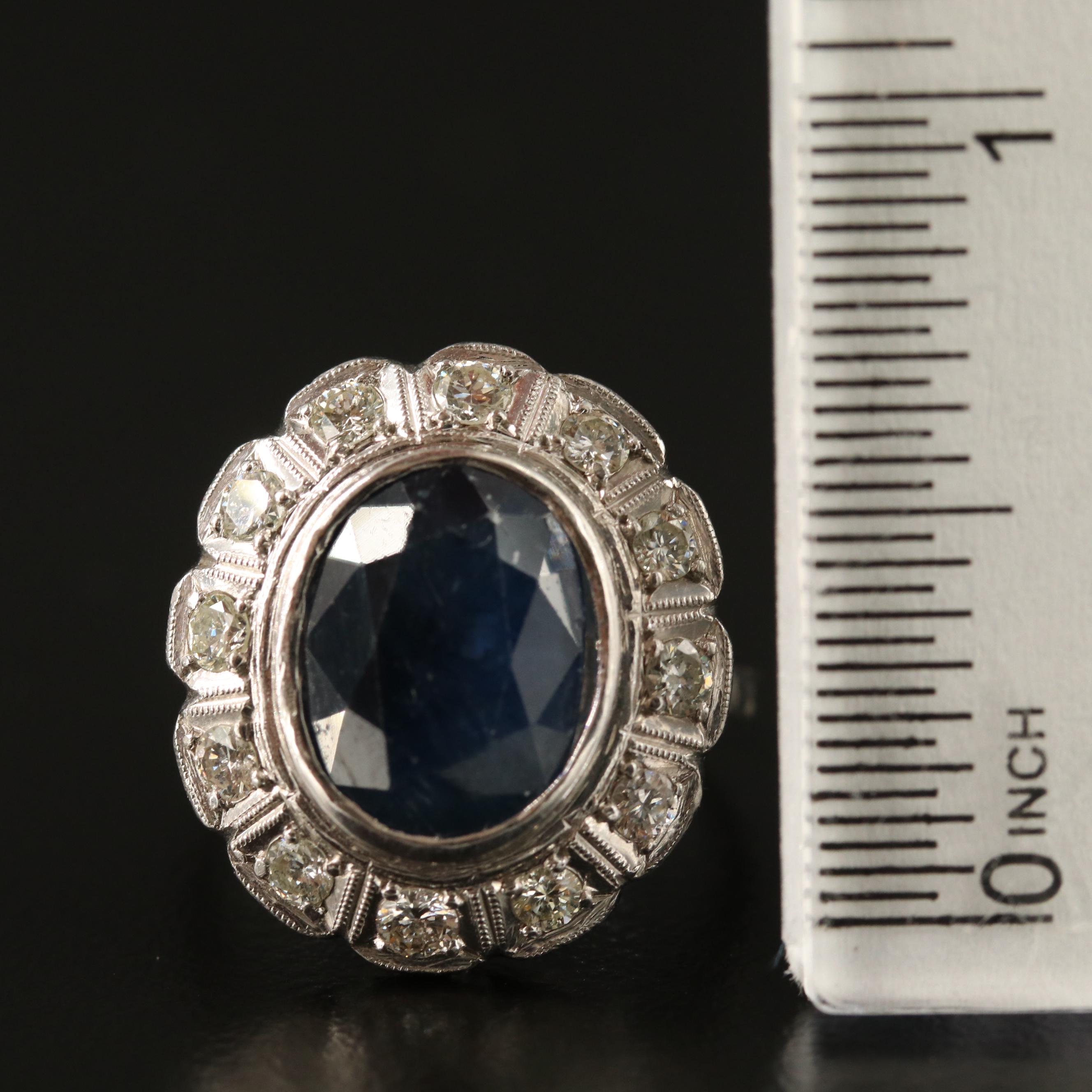 Vintage 18K 4.80 CTW Sapphire and Diamond Ring with Platinum Accent