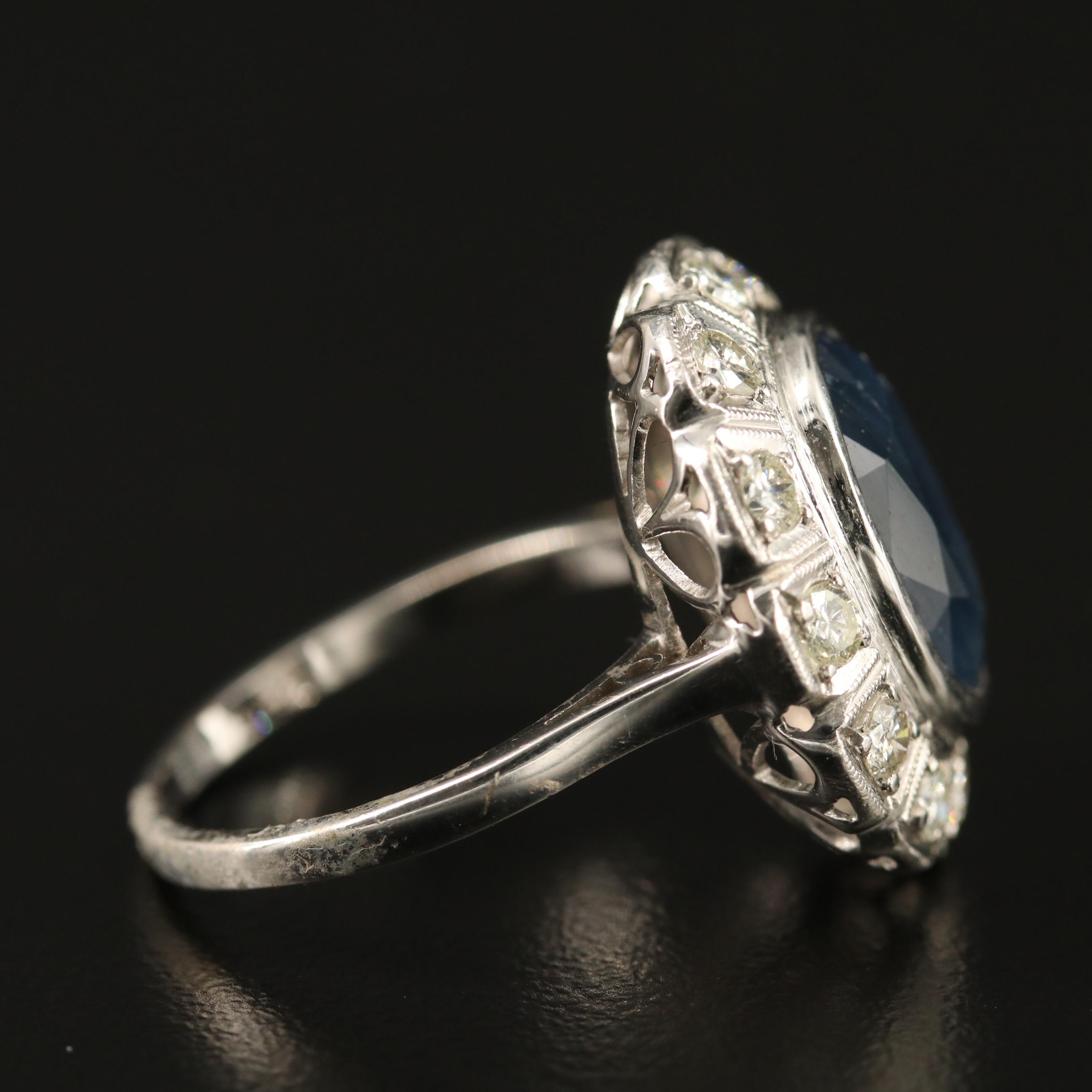 Vintage 18K 4.80 CTW Sapphire and Diamond Ring with Platinum Accent