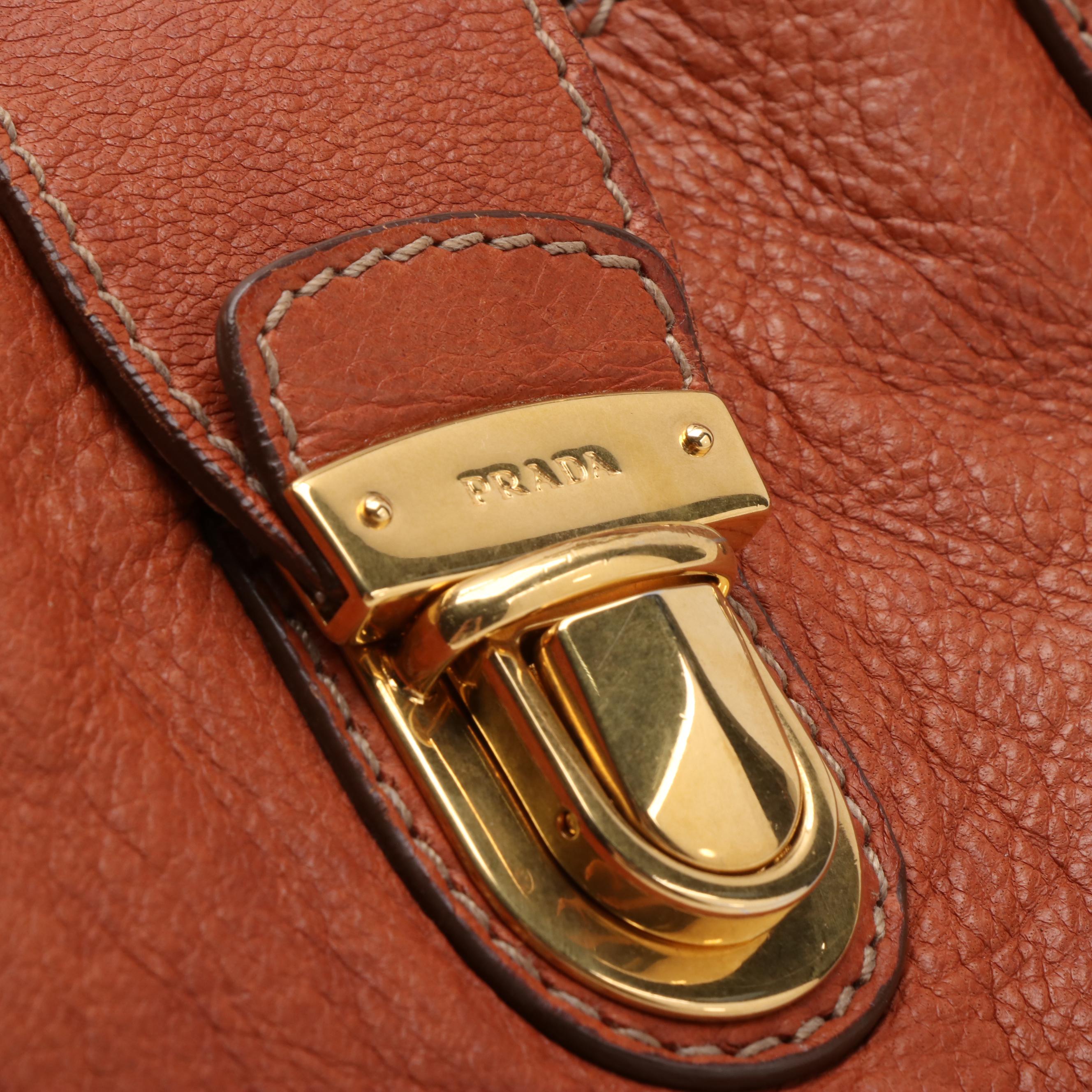 Prada Top Handle Bag in Cognac Cervo Leather