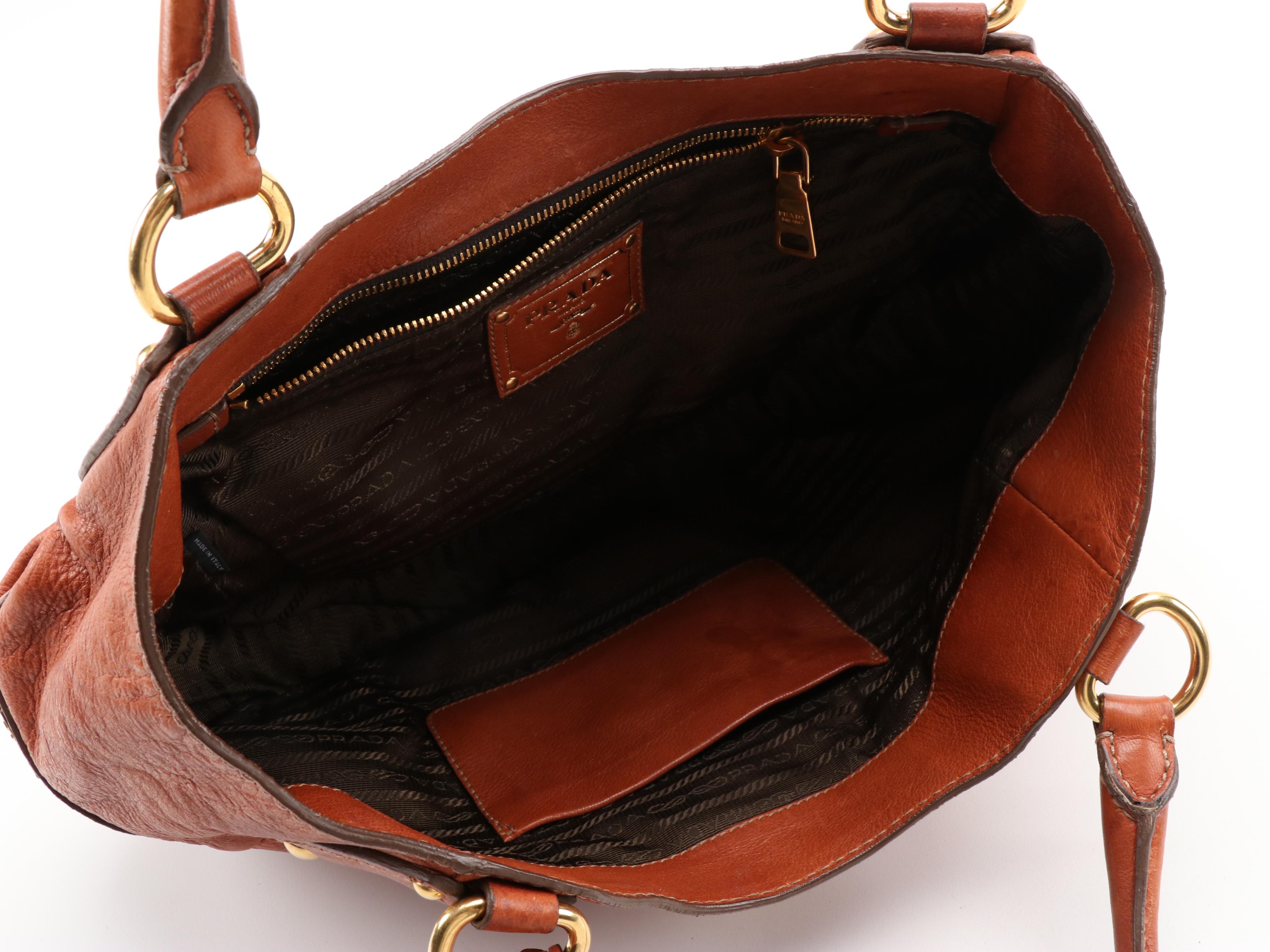 Prada Top Handle Bag in Cognac Cervo Leather
