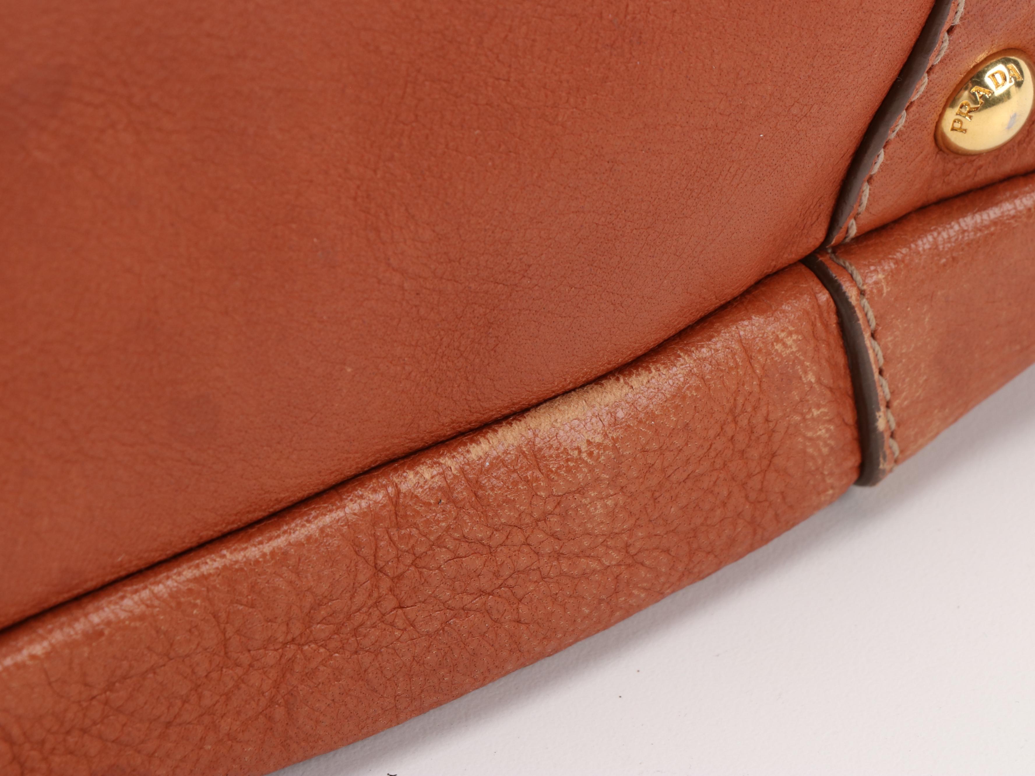 Prada Top Handle Bag in Cognac Cervo Leather