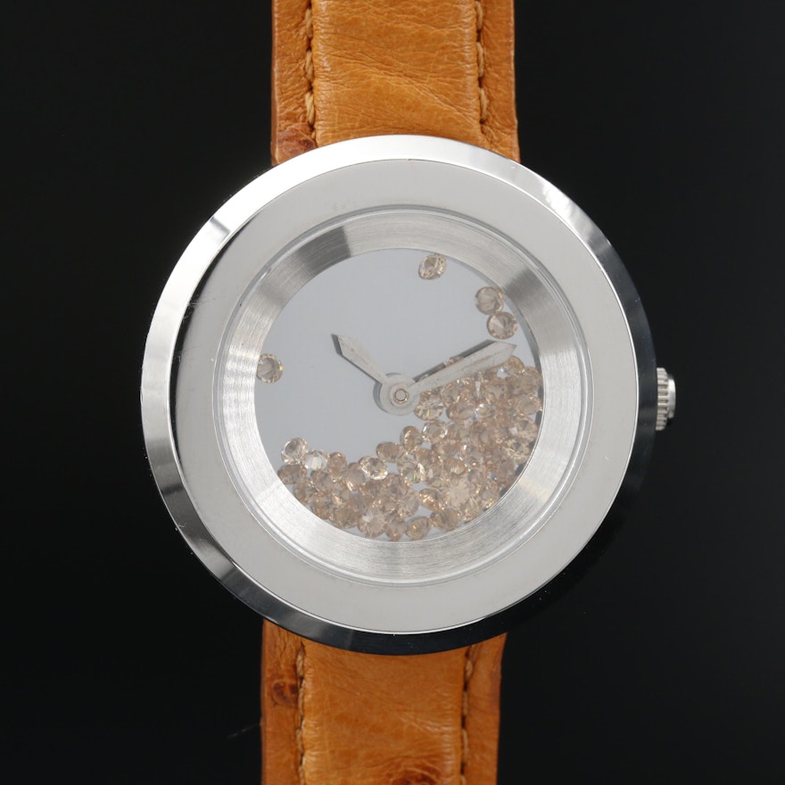 Andre Giroud Floating Glass Crystals Stainless Steel Quartz  Wristwatch