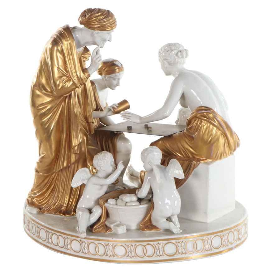 Royal Vienna Parcel Gilt Porcelain Figural Group "Wer gewinnt Liebesherzen"