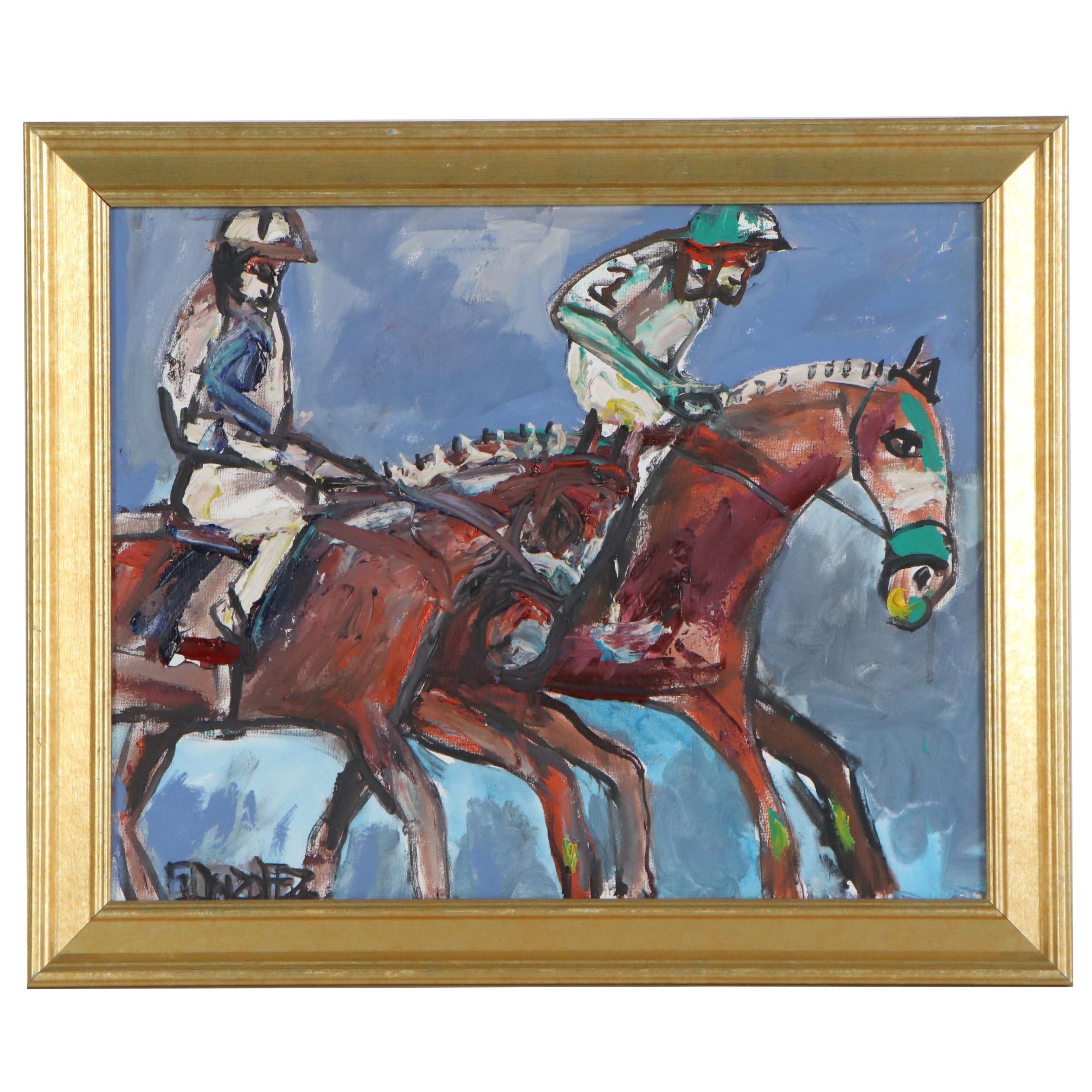 Enrique Gonzalez Horse Racing Oil Painting, 21st century