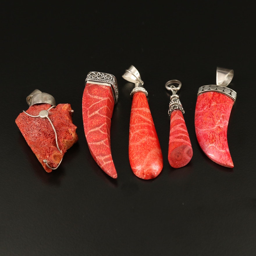 Assortment of Sterling Silver Coral Pendants