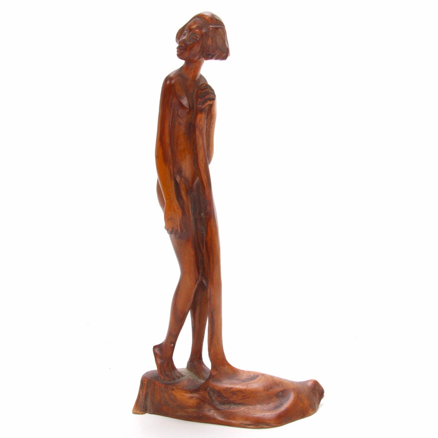 W. G. Hodgson Juniper Root Wood Carving of Female Nude, Mid 20th Century