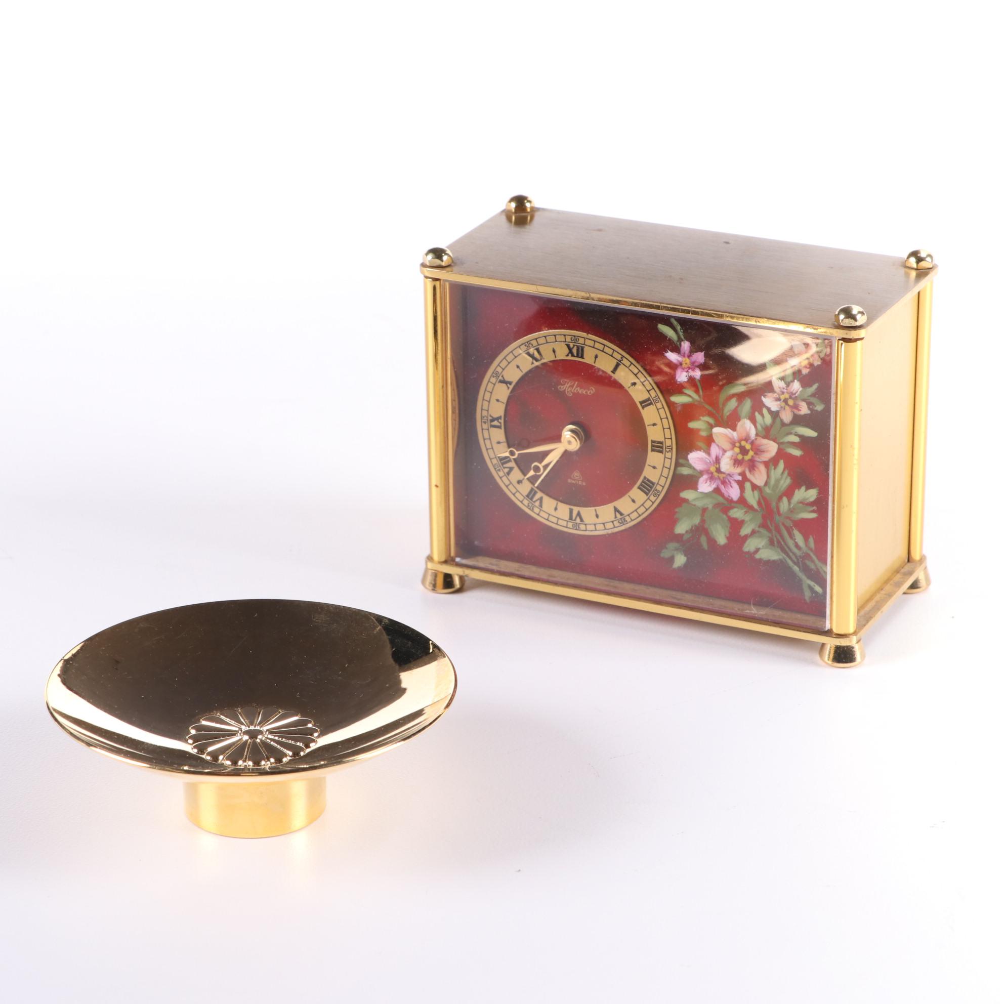Helveco Combination Alarm Clock/Music Box with Japanese Gold Plate Stand