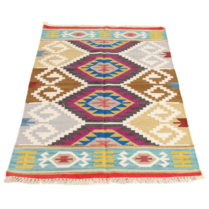 4'1 x 6'3 Handwoven Indo-Turkish Kilim Rug