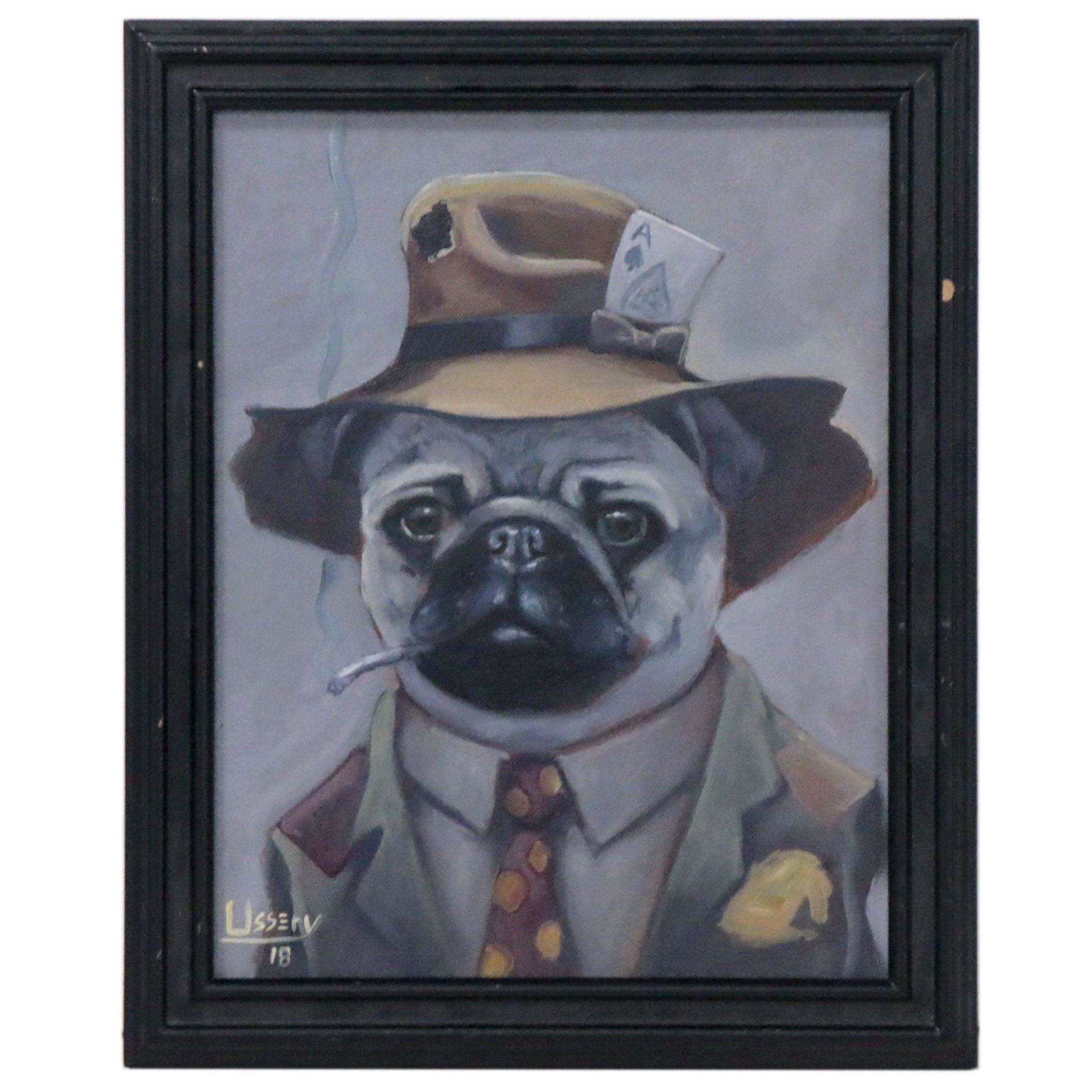 David Ussery Portrait Oil Painting of Anthropomorphic Dog "BoxCar," 2018
