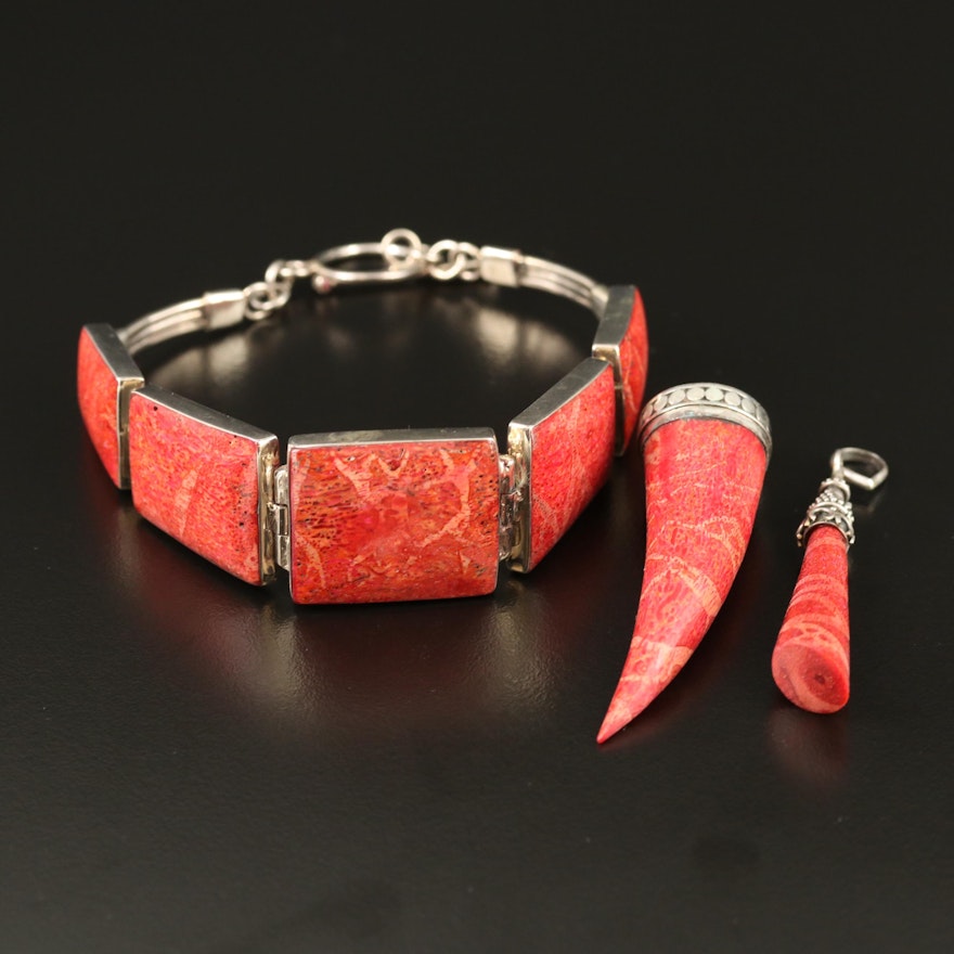 Assortment of Coral Pendants and Bracelet