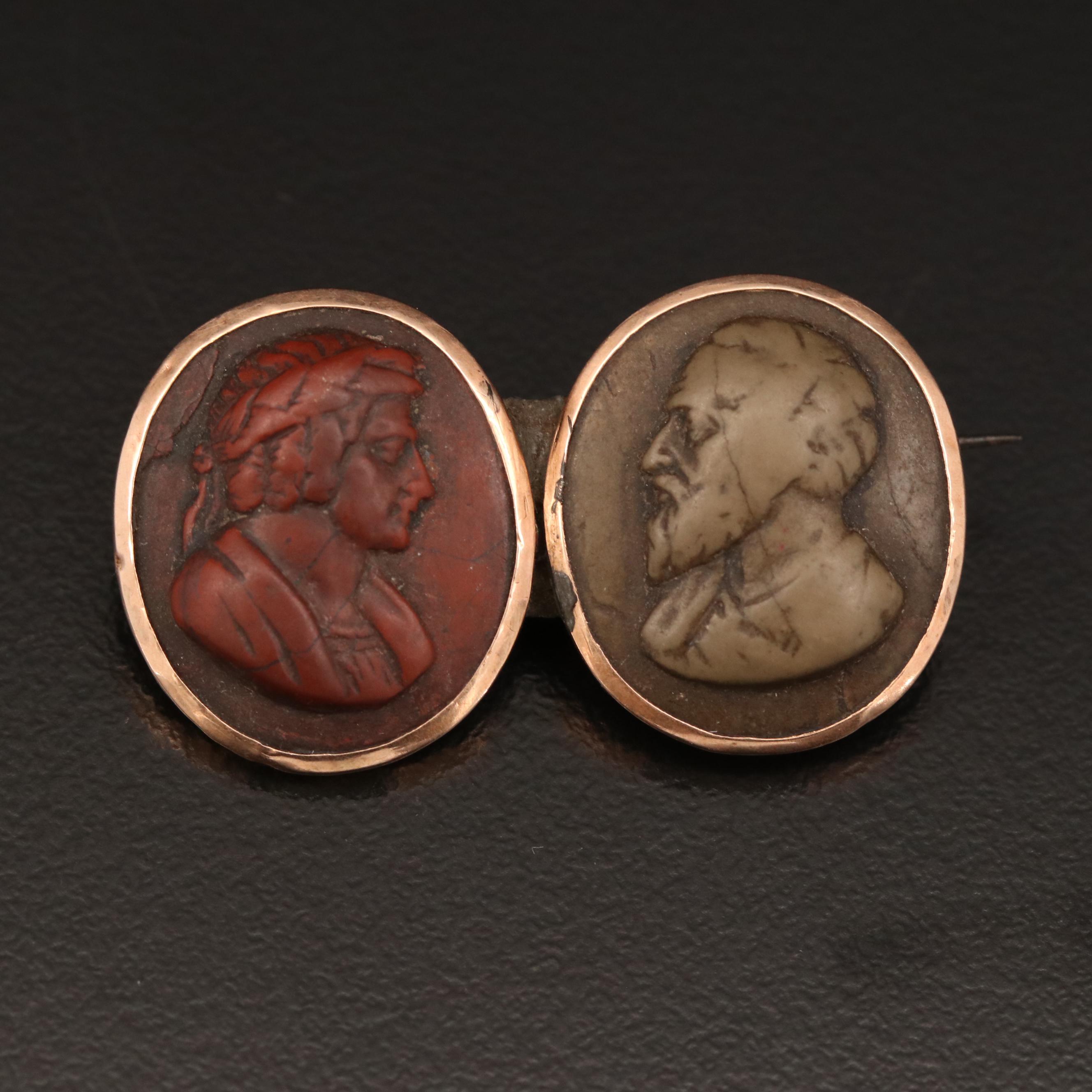 Victorian Greek Revival Jasper Aristotle and Plato Cameo Pin