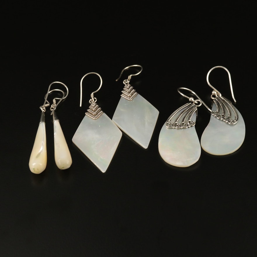 Selection of Sterling Silver and Mother of Pearl Drop Earrings