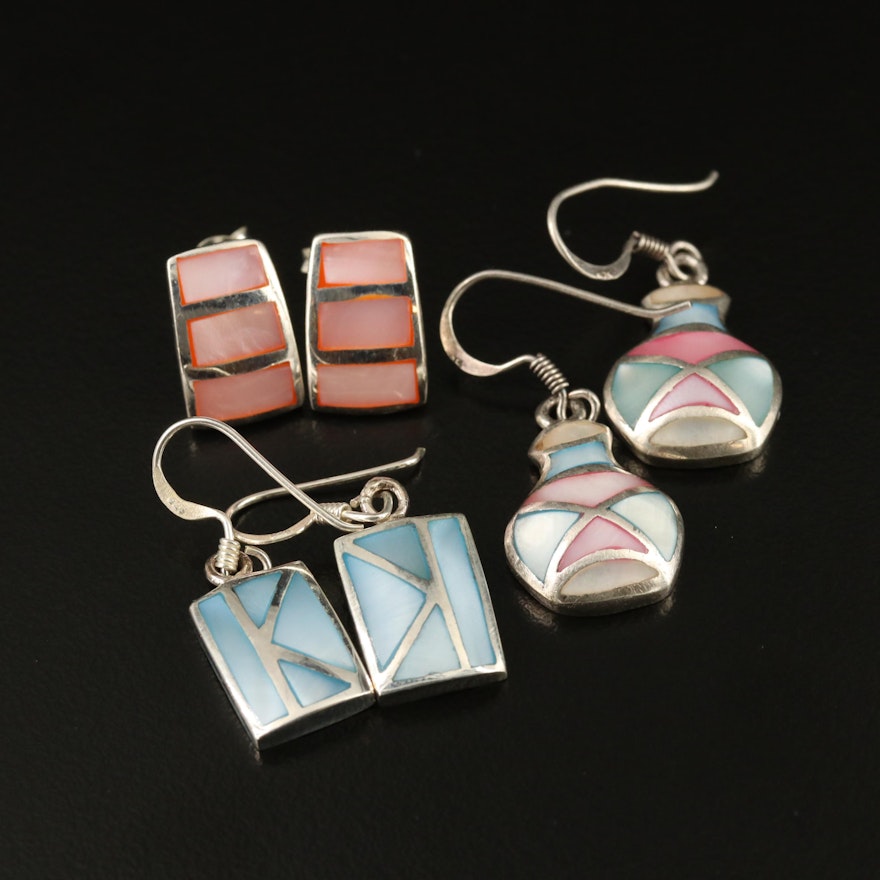 Sterling Silver Mother of Pearl Inlay Earrings