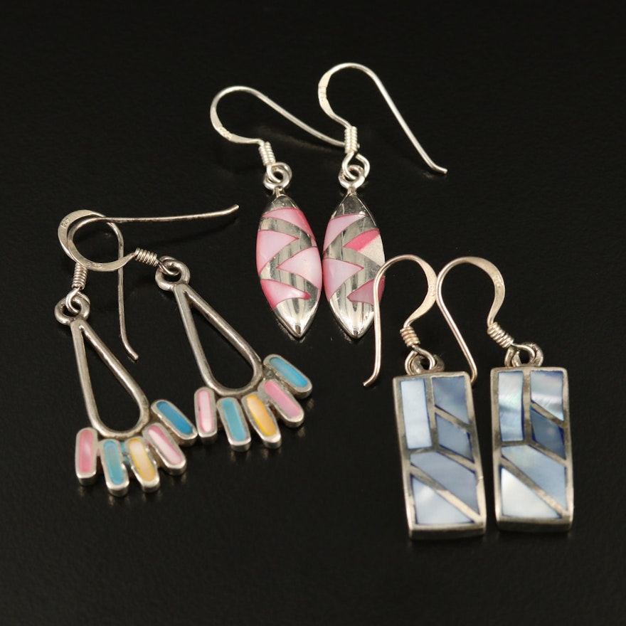 Sterling Mother of Pearl Dangle Inlay Earrings