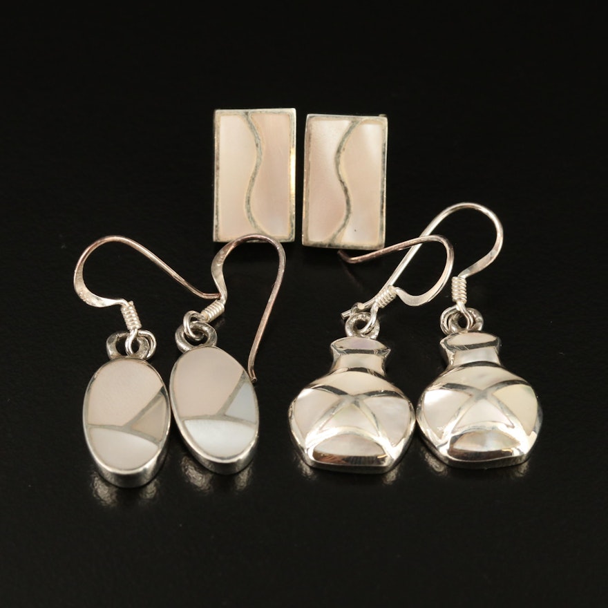 Assorted Sterling Silver Earrings Featuring Mother of Pearl Inlay