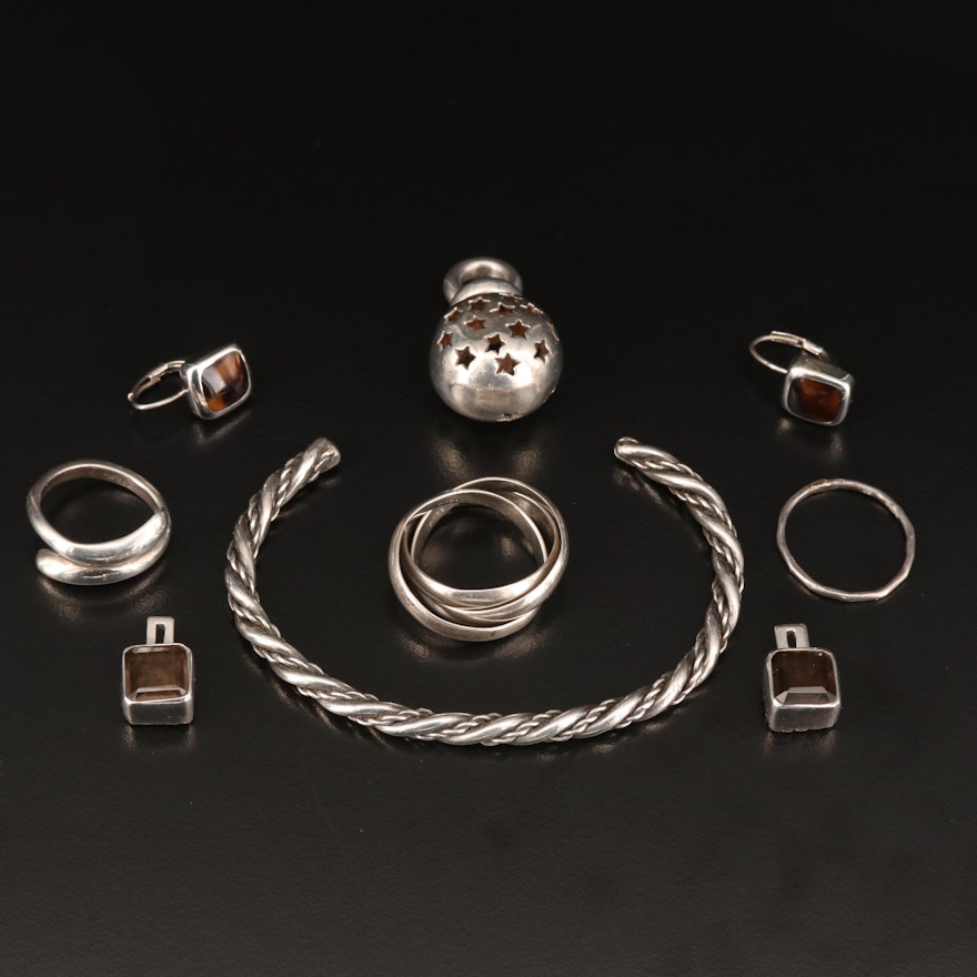 Sterling Silver Jewelry Featuring Bypass Ring and Twisted Cuff
