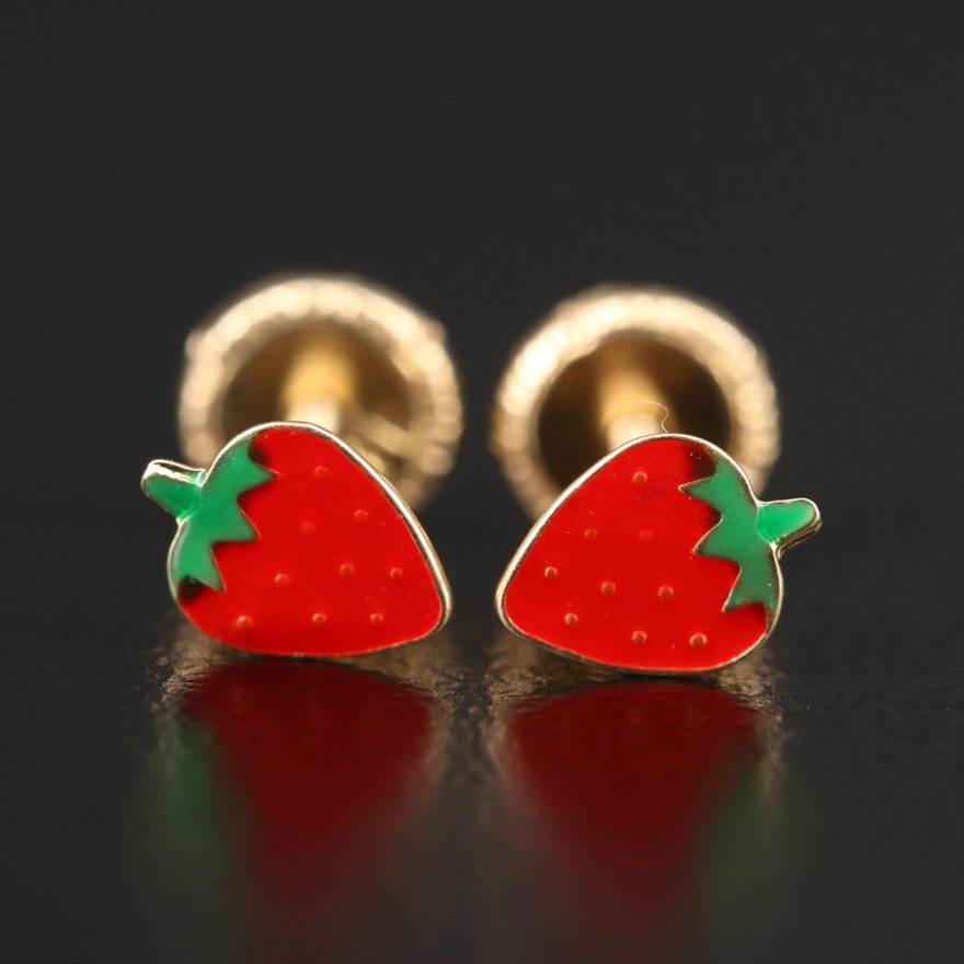 14K Enamel Strawberry Stud Earrings
