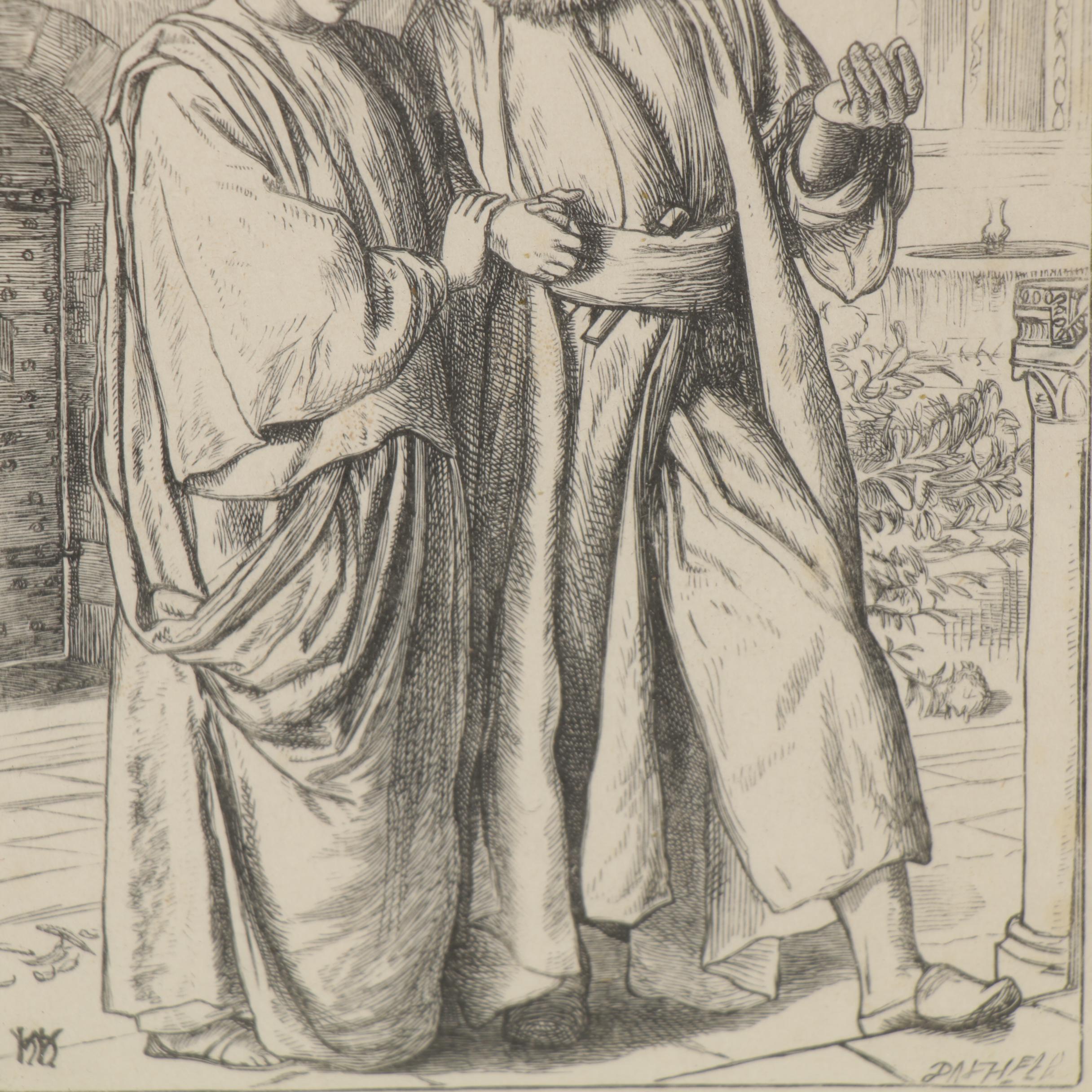 Brothers Dalziel Wood Engraving after W. Holman Hunt "The Lent Jewels," 1862