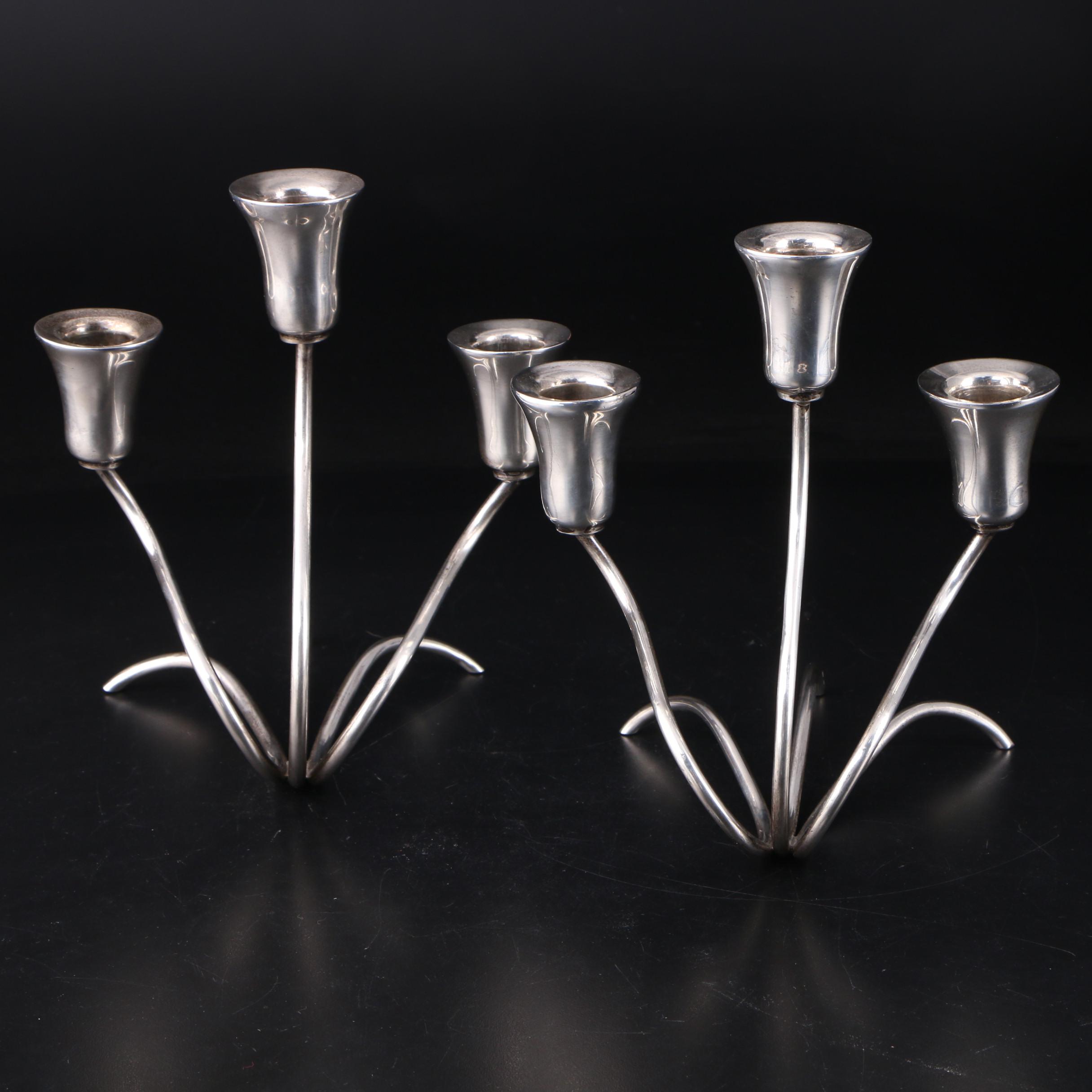 Pair of Modernist Sterling Silver Candle Holders