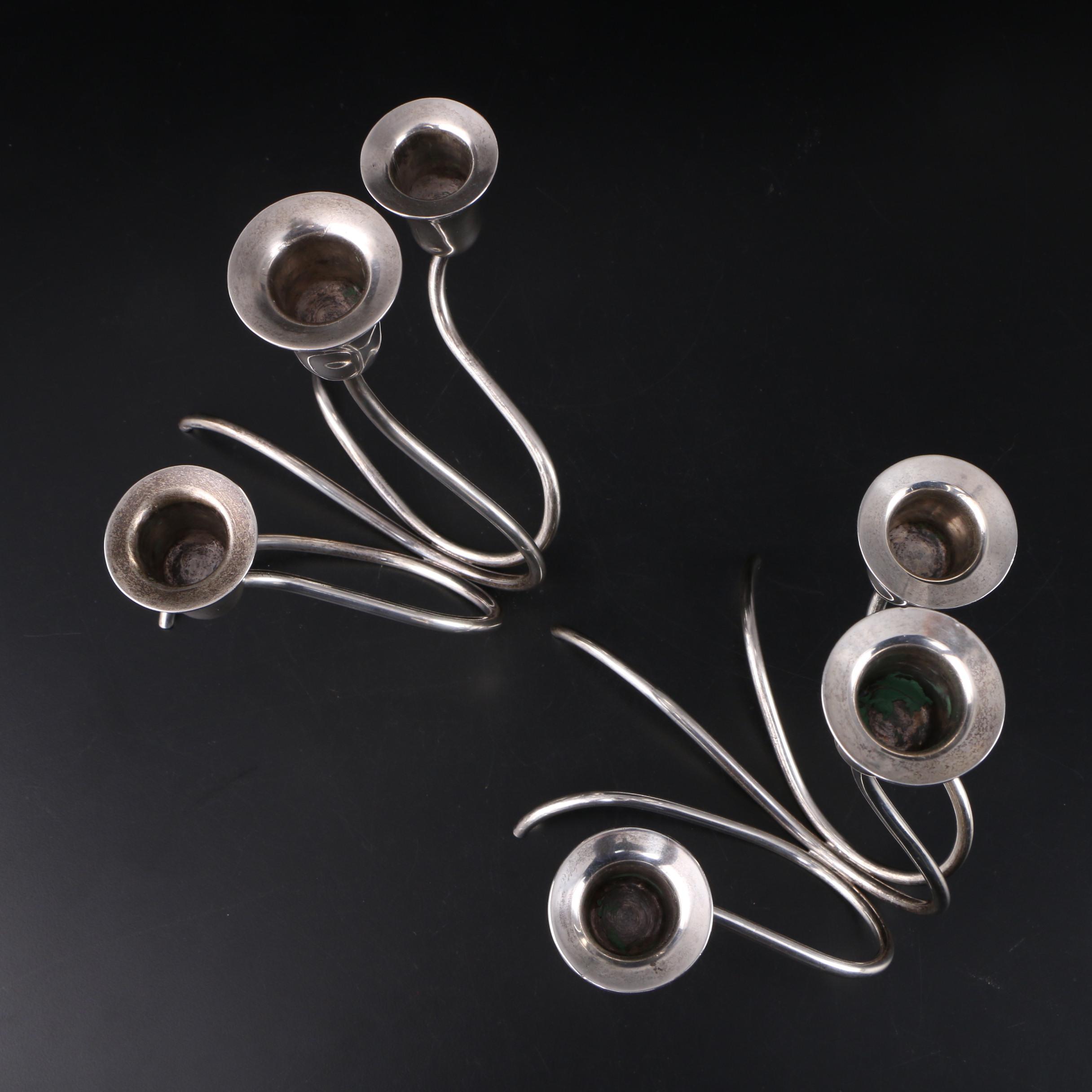 Pair of Modernist Sterling Silver Candle Holders