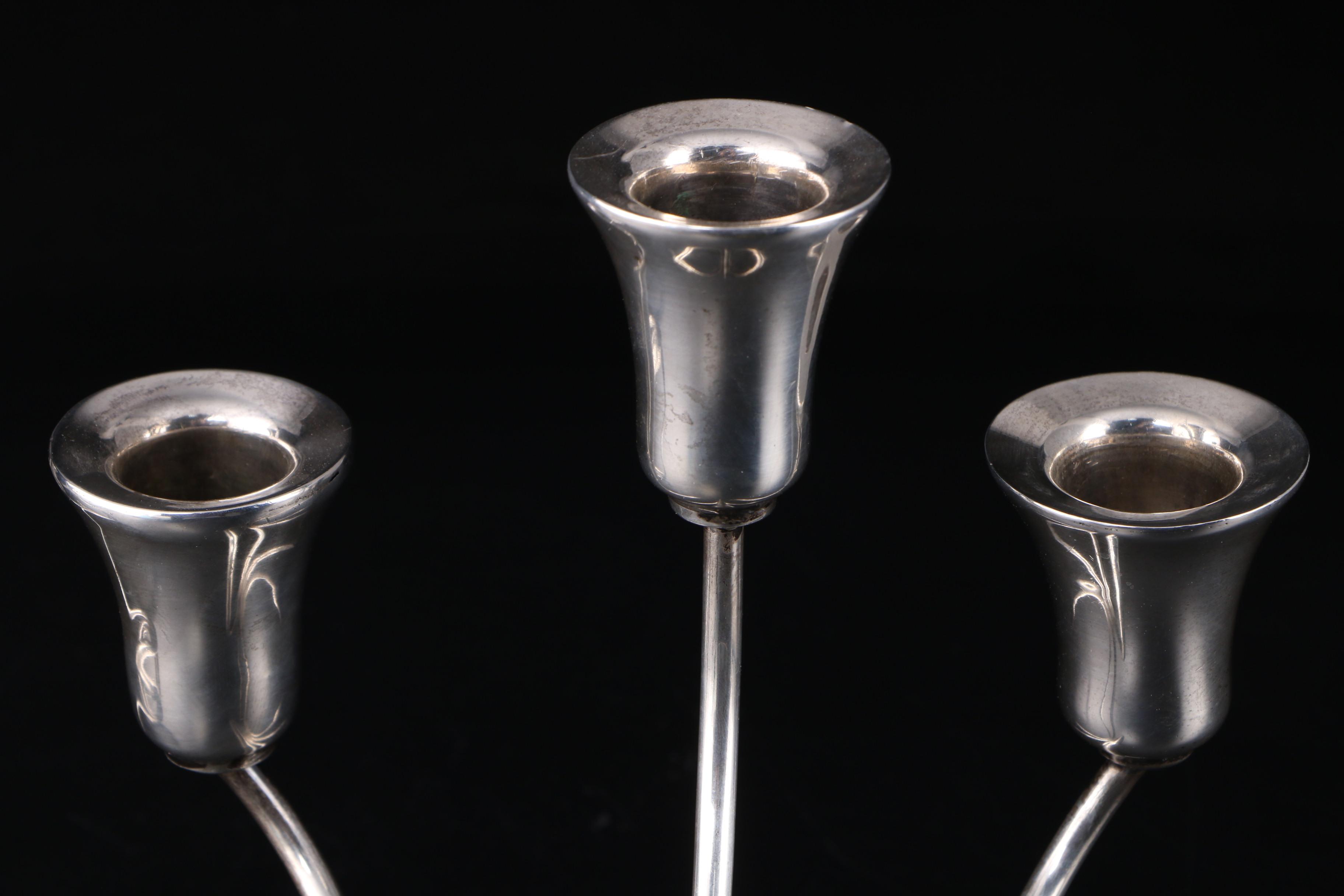Pair of Modernist Sterling Silver Candle Holders
