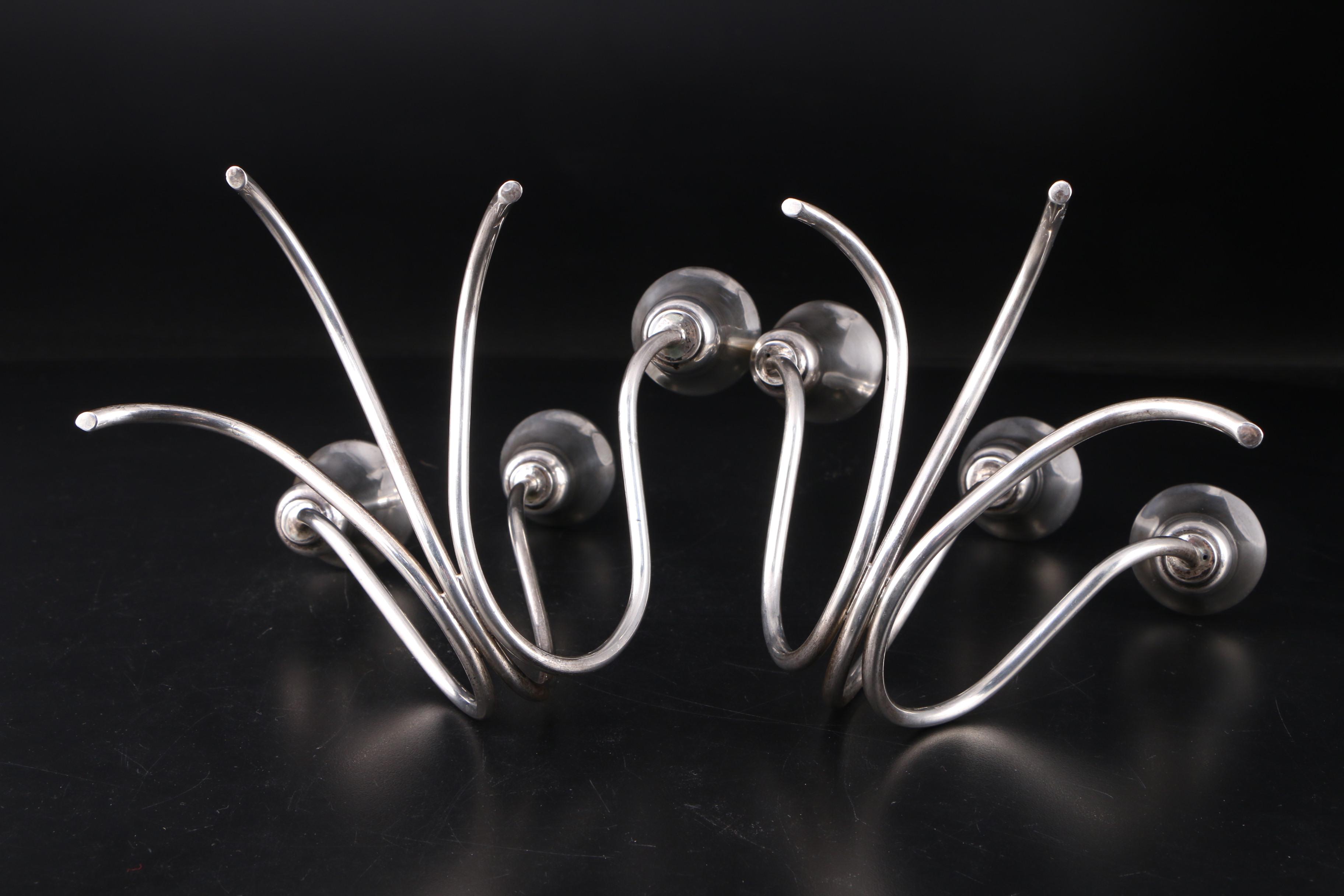 Pair of Modernist Sterling Silver Candle Holders