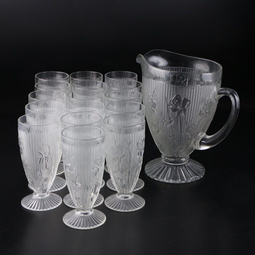 Jeanette "Iris" Depression Glass Iced Tea Set with Pitcher, 1928–1932