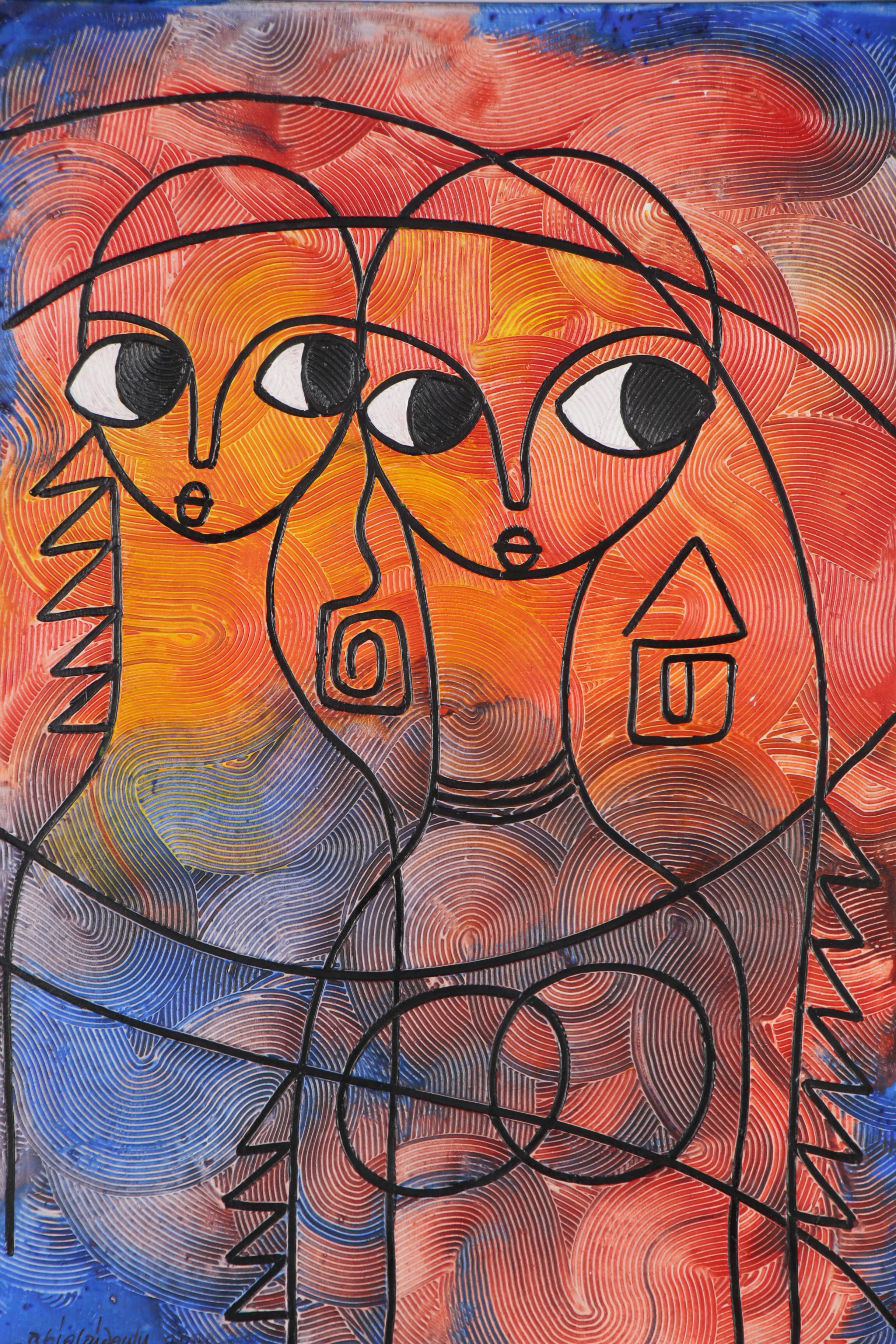 Abiola Idowu Mixed Media Painting "We Shall Win Together," 2020