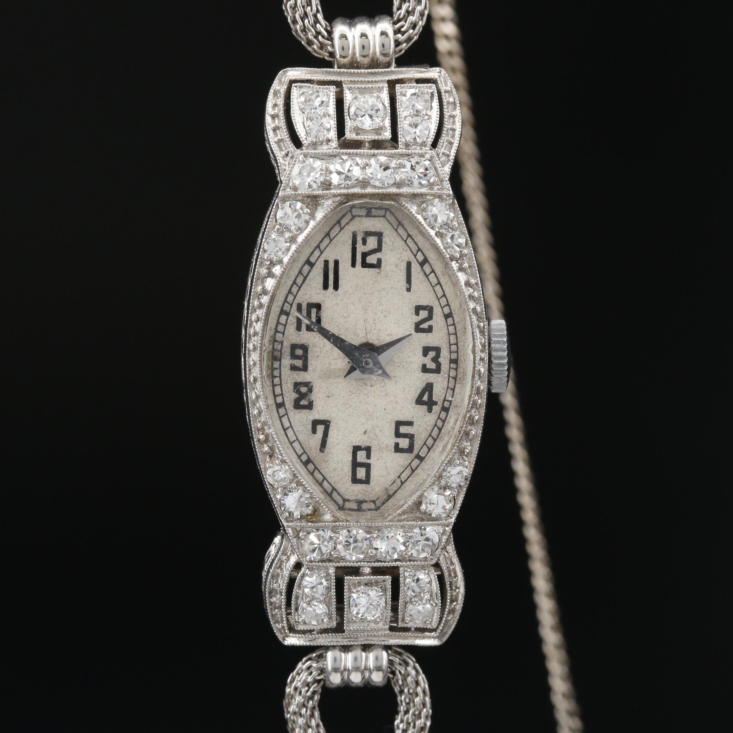 Vintage S. Kocher Platinum, Gold and Diamond Stem Wind Watch