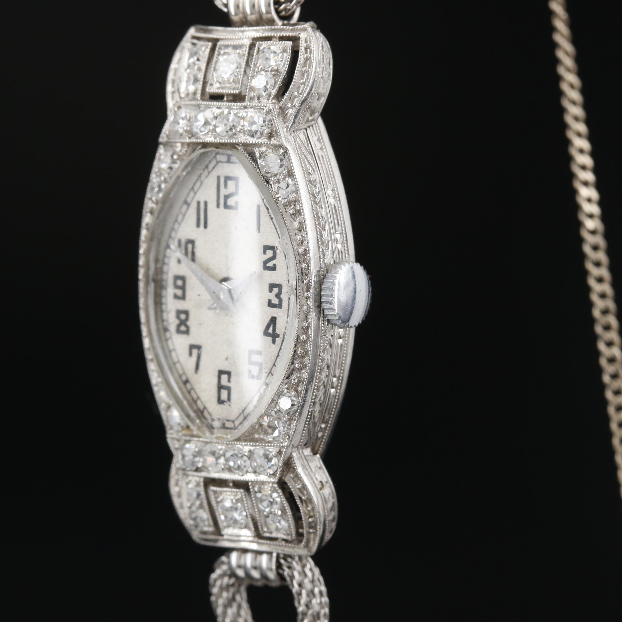 Vintage S. Kocher Platinum, Gold and Diamond Stem Wind Watch