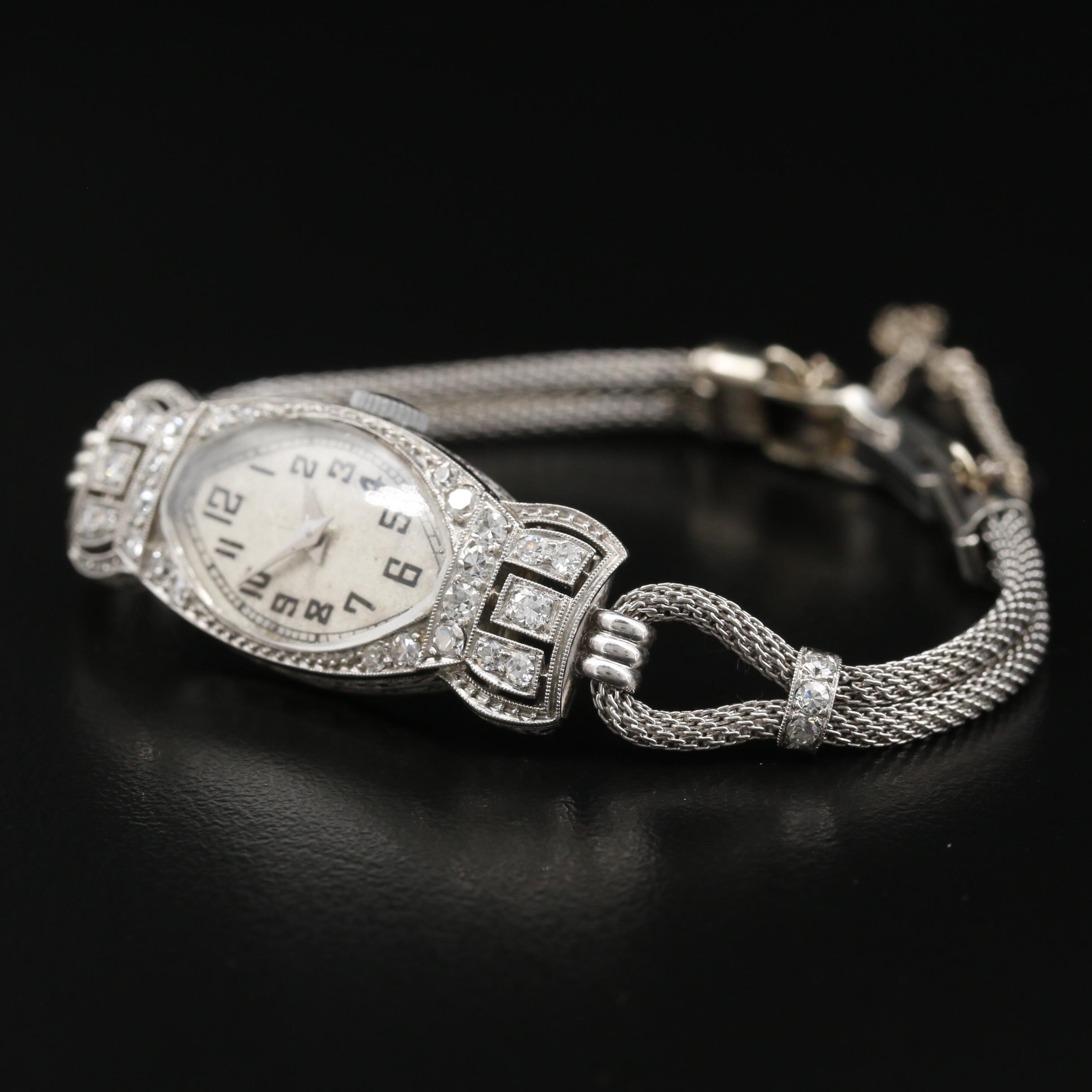Vintage S. Kocher Platinum, Gold and Diamond Stem Wind Watch