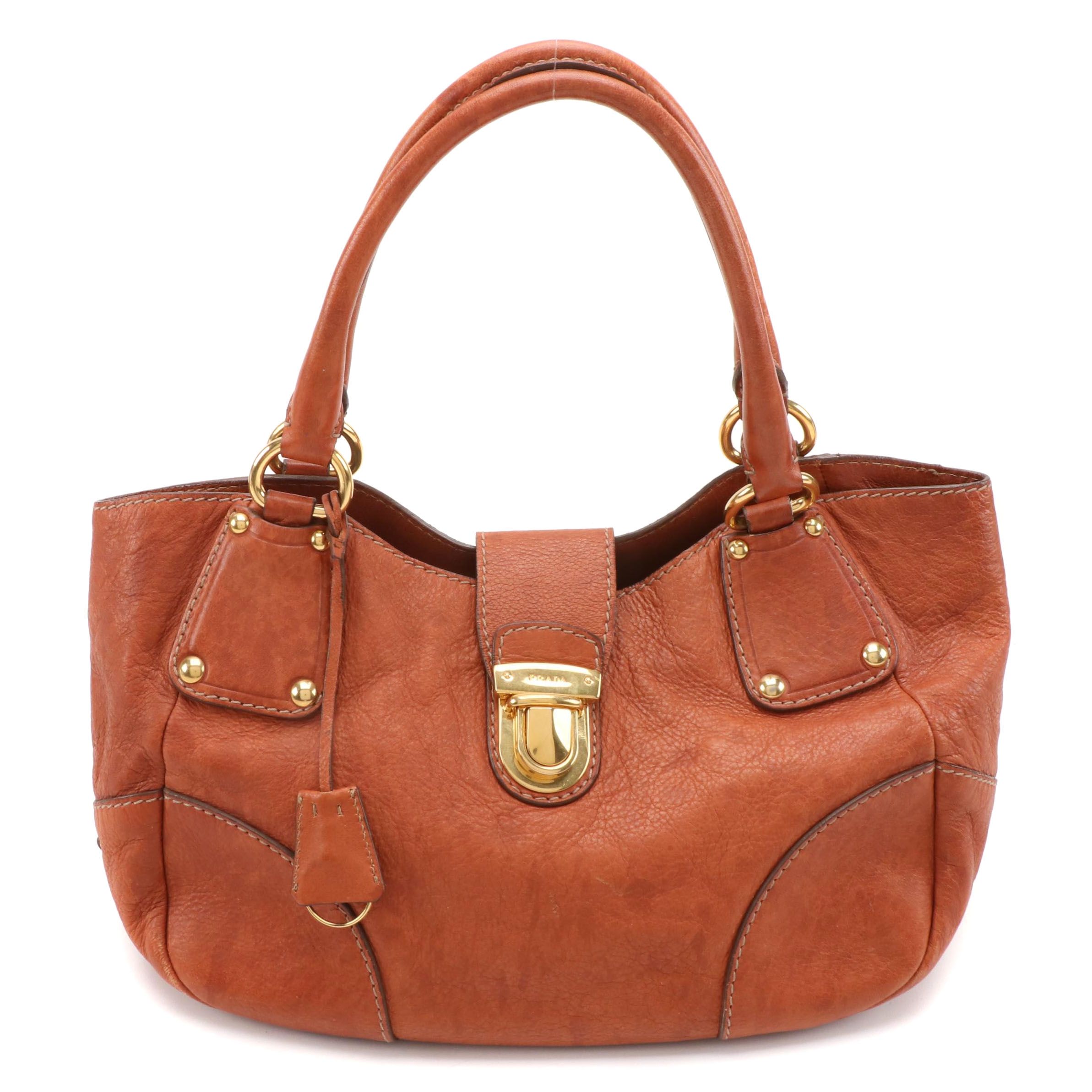 Prada Top Handle Bag in Cognac Cervo Leather