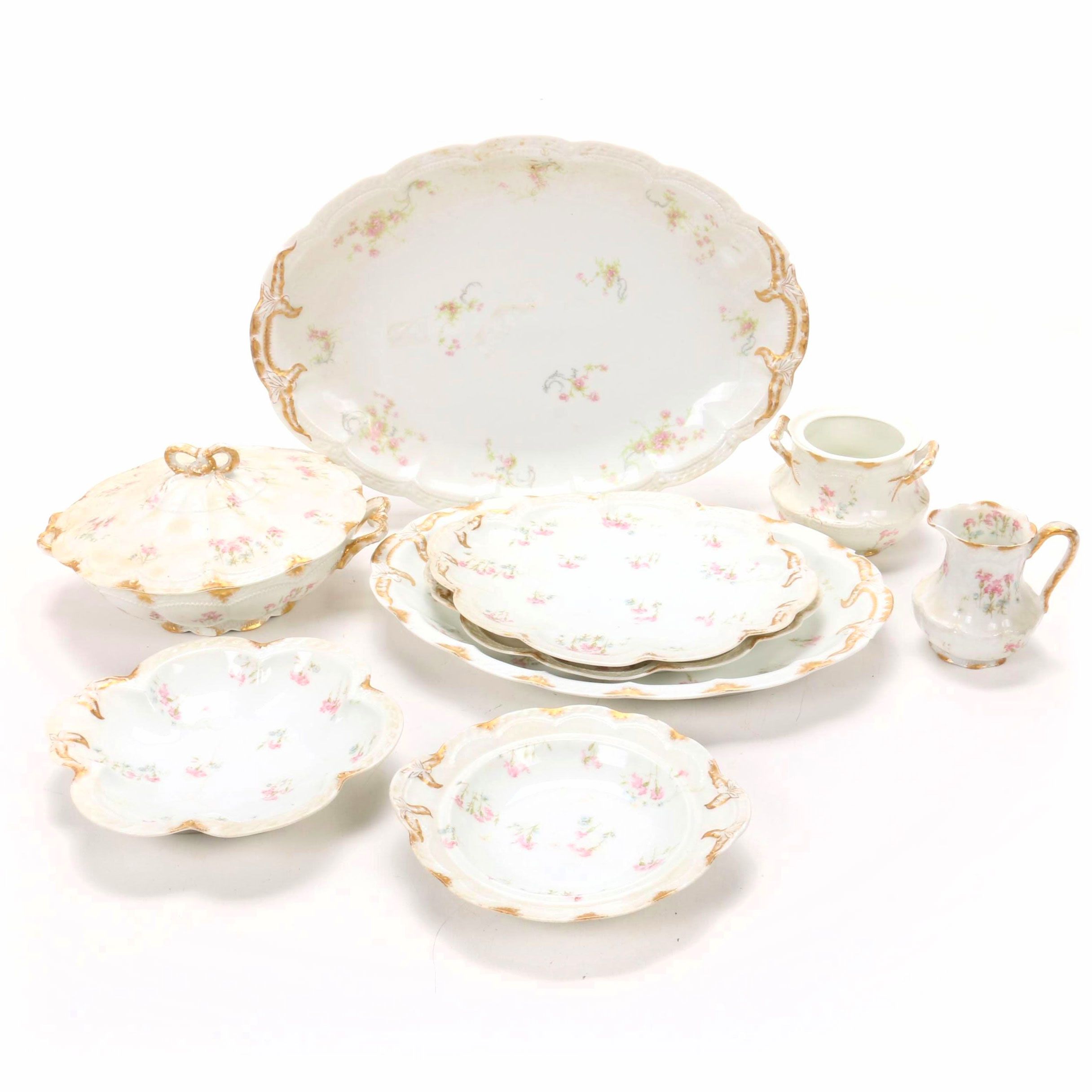 Haviland Gilt Porcelain Floral Pattern Serving Pieces, 1888-1896