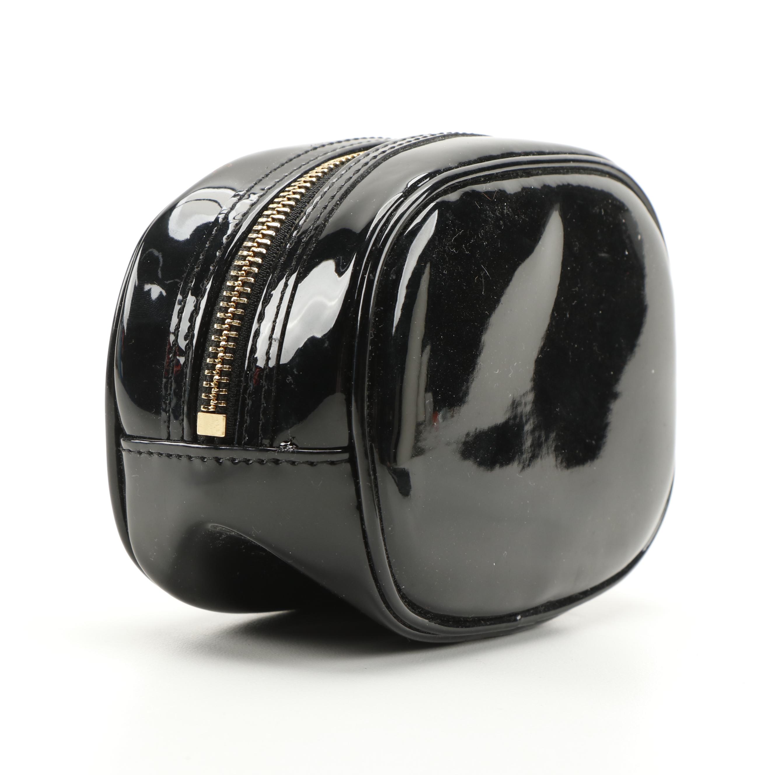 Tory Burch Black Patent Logo Cosmetic Zip Pouch